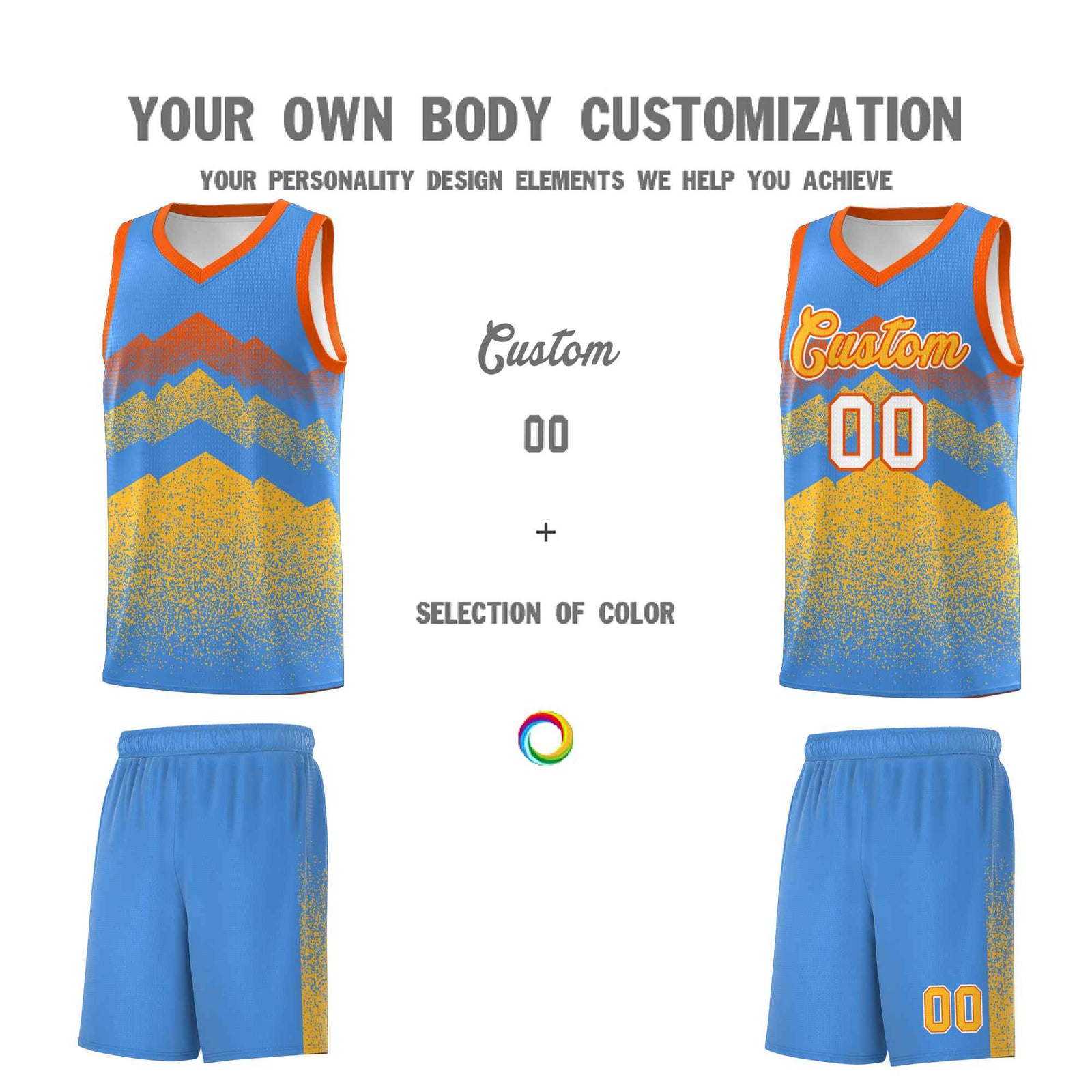 Personalized Youth Basketball Jerseys Powder Blue Khaki Gradient Mountain Design Uniforms