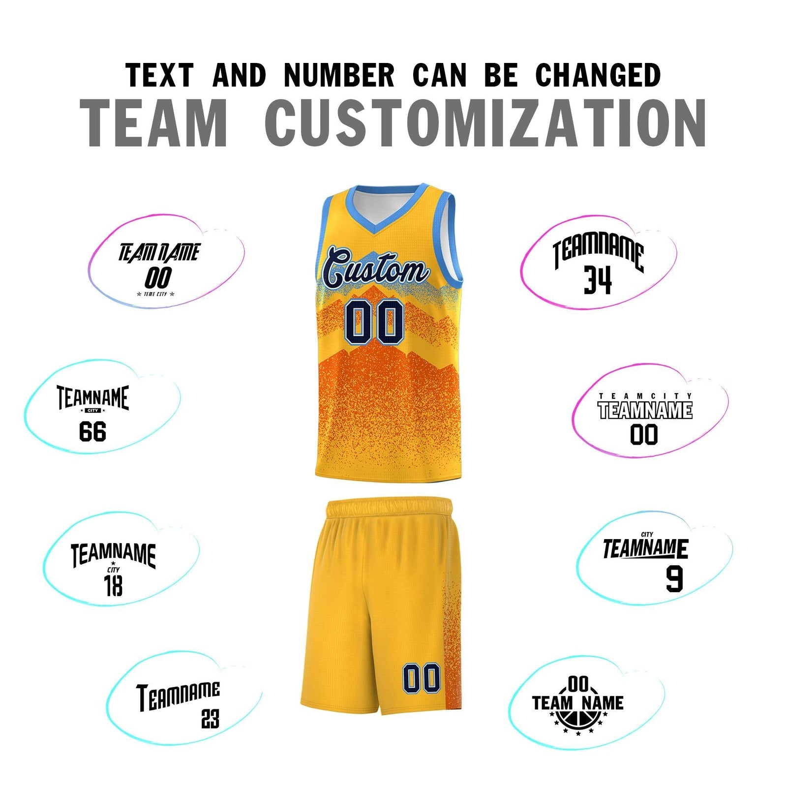 Custom Youth Basketball Jerseys Gold Orange Gradient Mountain Design Uniforms