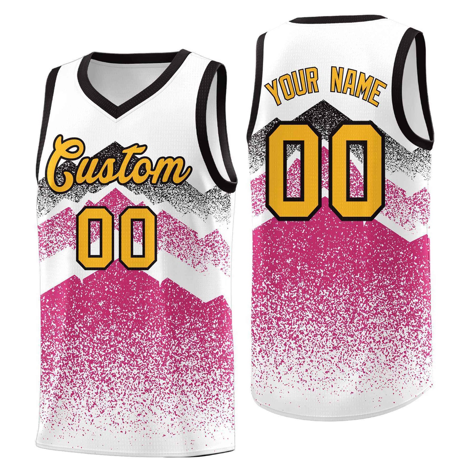 Personalized Youth Basketball Jerseys White Rose Red Gradient Mountain Design Uniforms