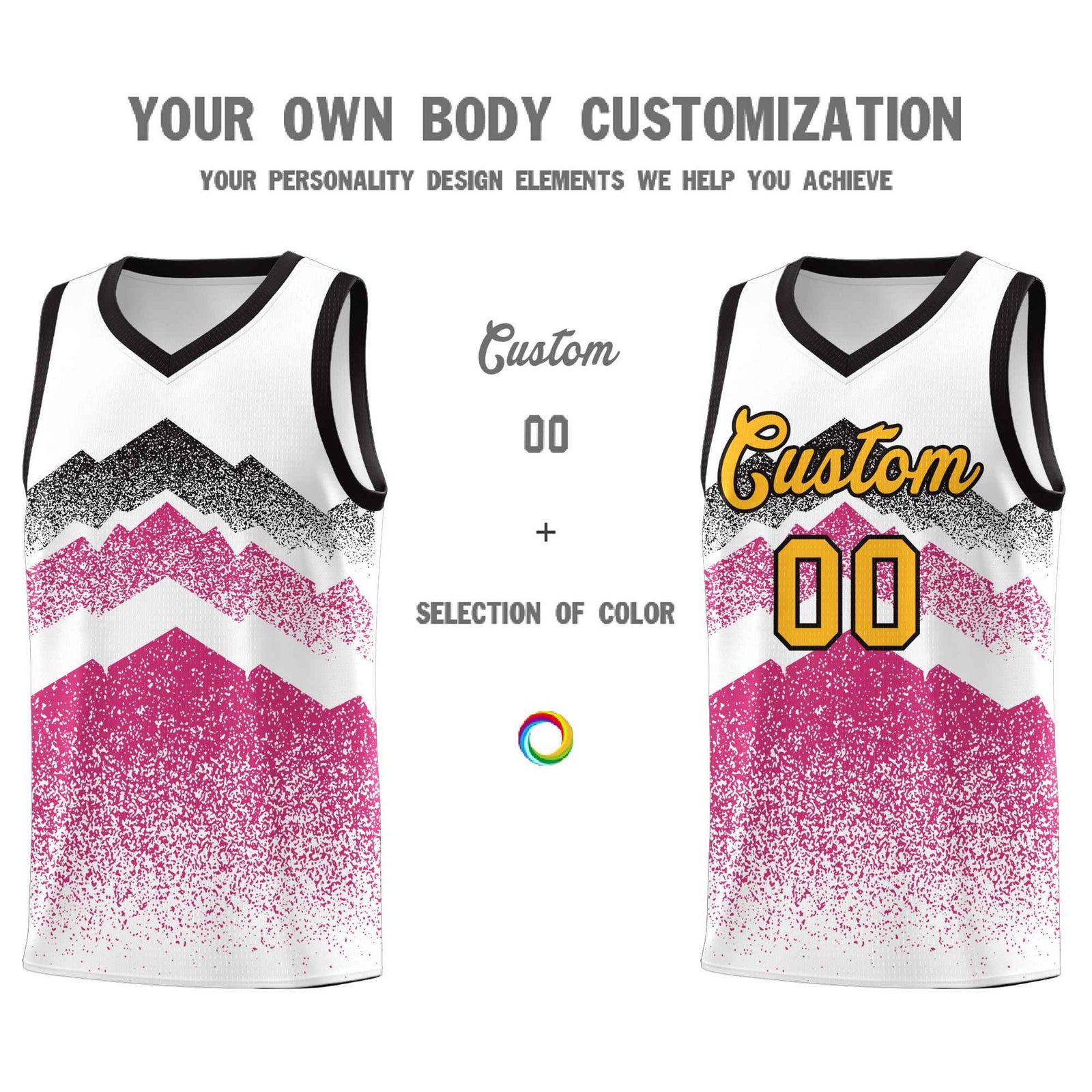 Personalized Youth Basketball Jerseys White Rose Red Gradient Mountain Design Uniforms