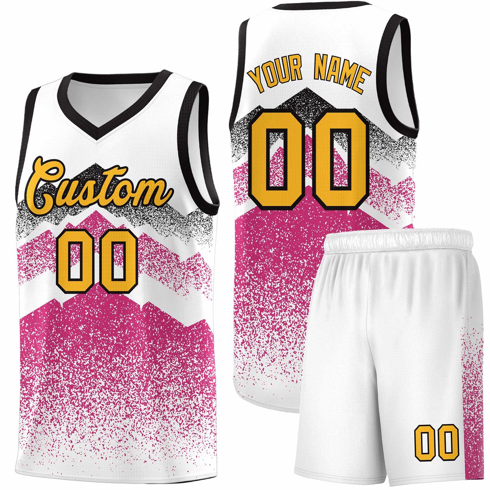 Personalized Youth Basketball Jerseys White Rose Red Gradient Mountain Design Uniforms