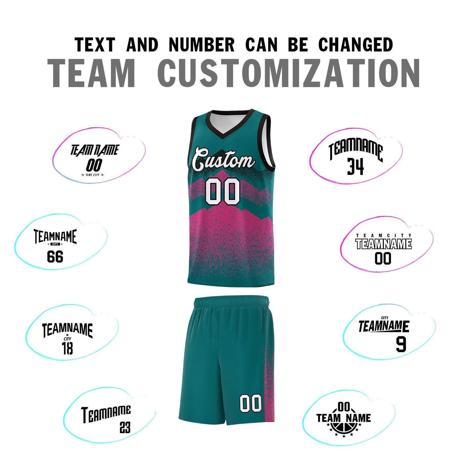 Custom Youth Basketball Jerseys Midnight Green Pink Gradient Mountain Design Uniforms