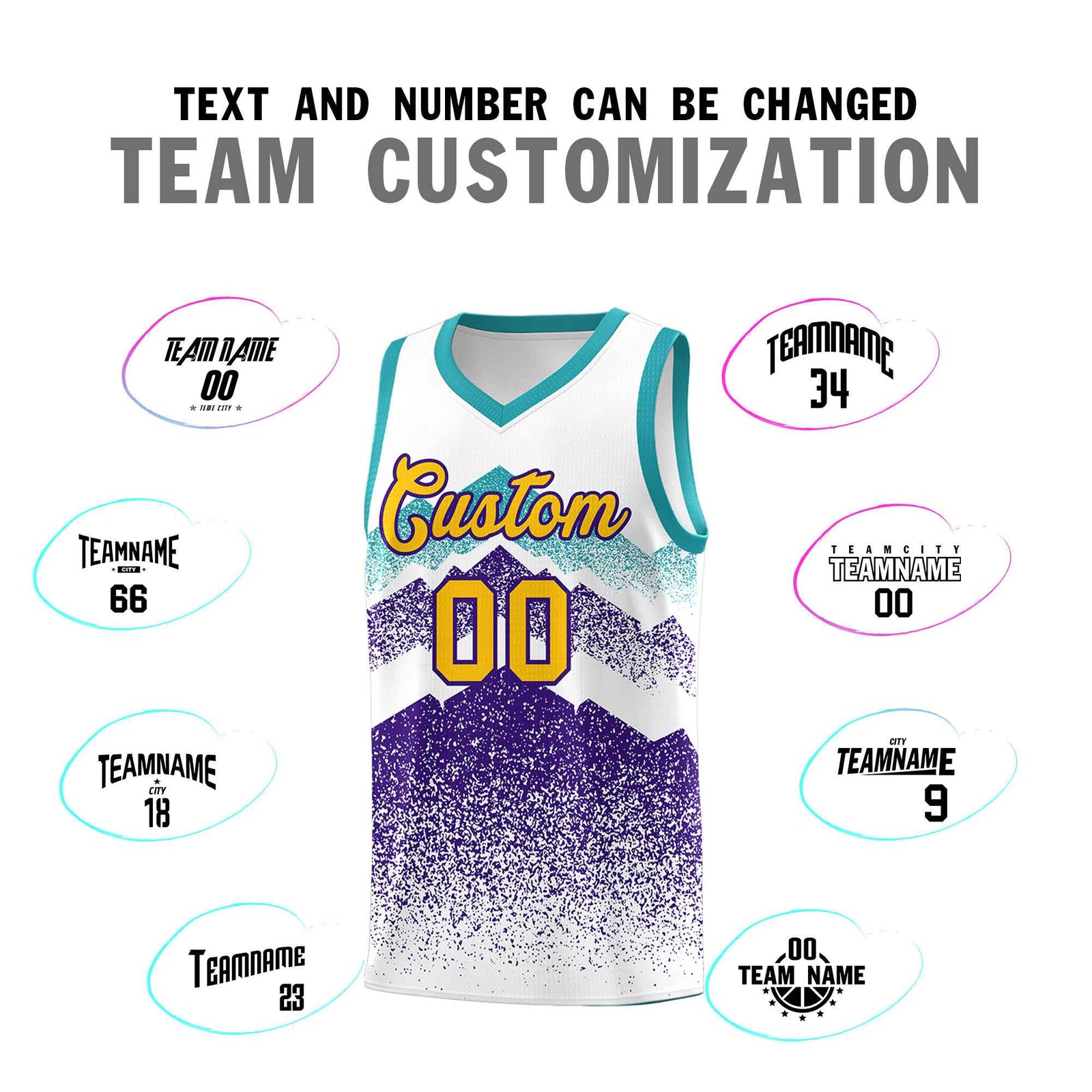Custom Youth Basketball Jerseys White Purple Gradient Mountain Design Uniforms