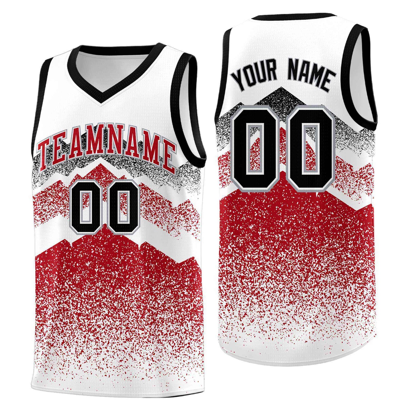 Personalized Youth Basketball Jerseys White Red Gradient Mountain Design Uniforms
