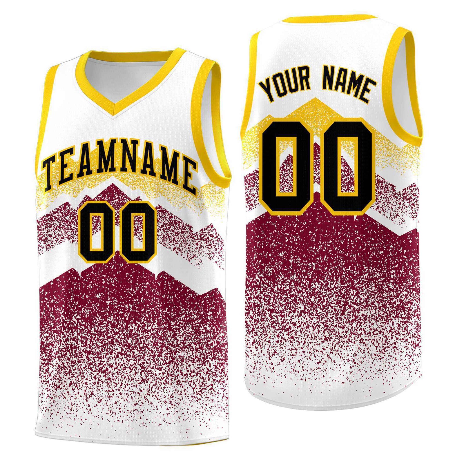 Personalized Youth Basketball Jerseys White Crimson Gradient Mountain Design Uniforms