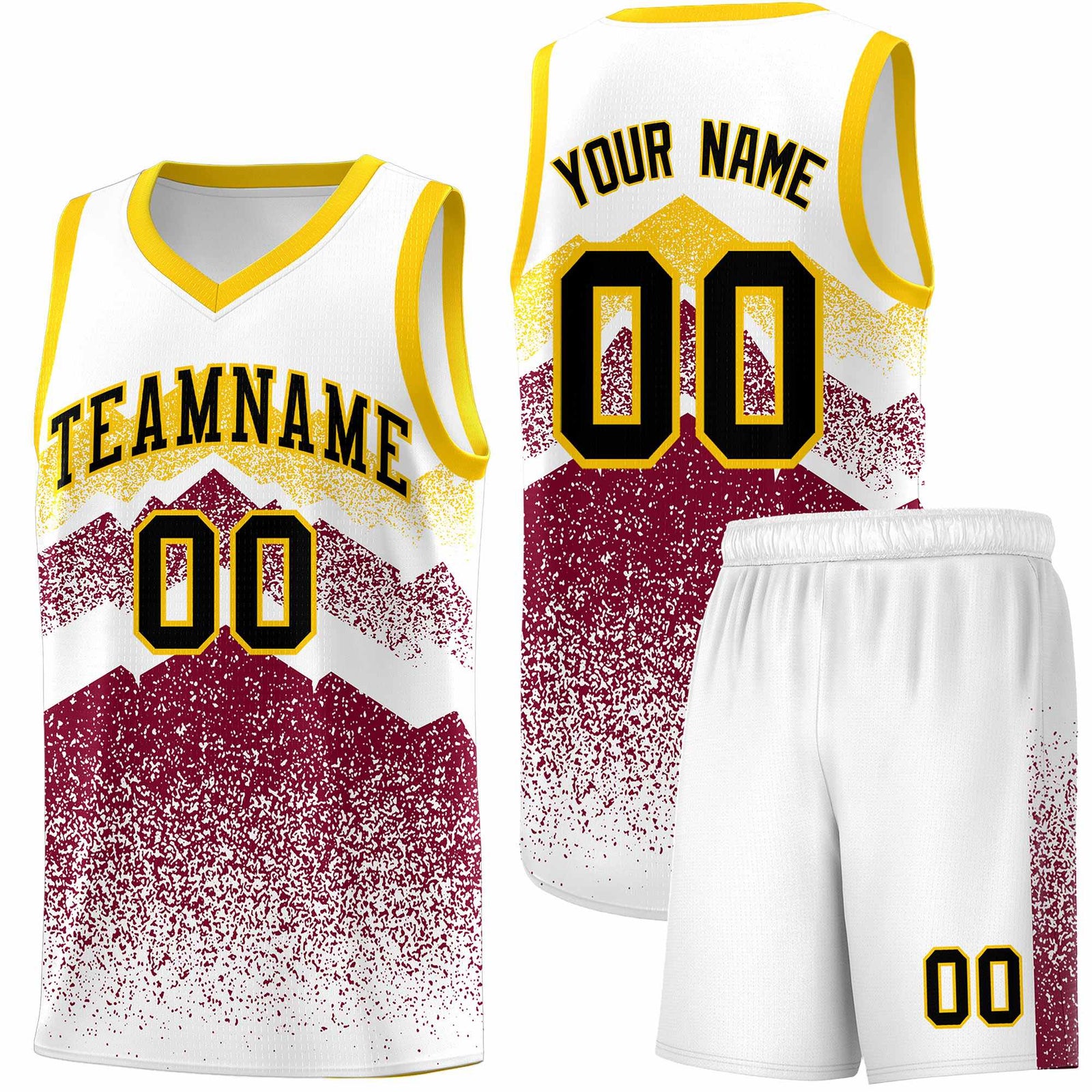 Personalized Youth Basketball Jerseys White Crimson Gradient Mountain Design Uniforms