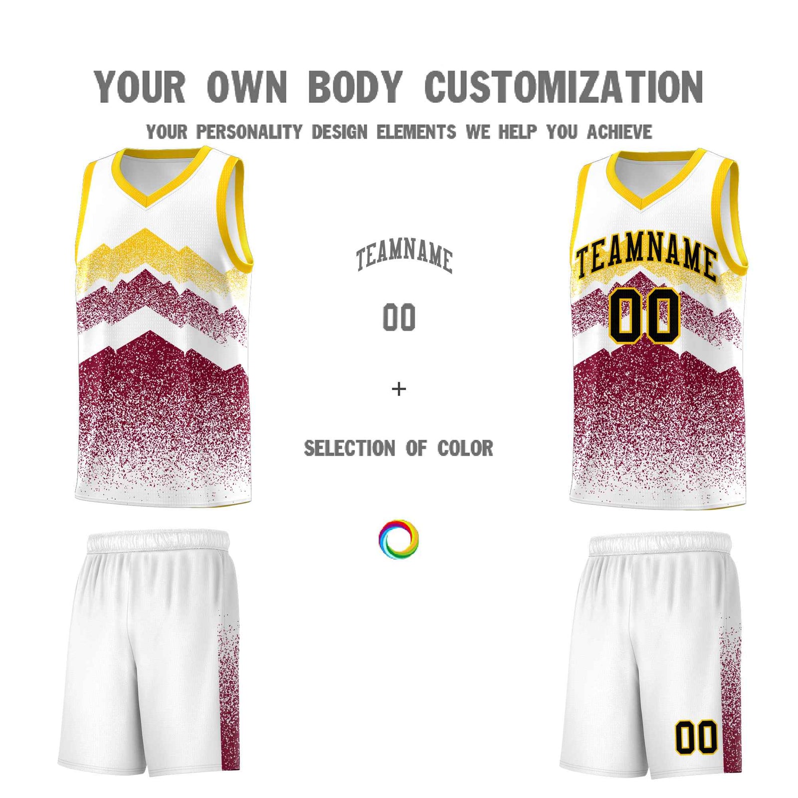 Personalized Youth Basketball Jerseys White Crimson Gradient Mountain Design Uniforms
