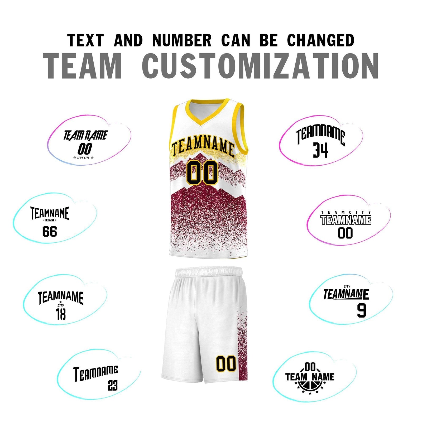 Personalized Youth Basketball Jerseys White Crimson Gradient Mountain Design Uniforms