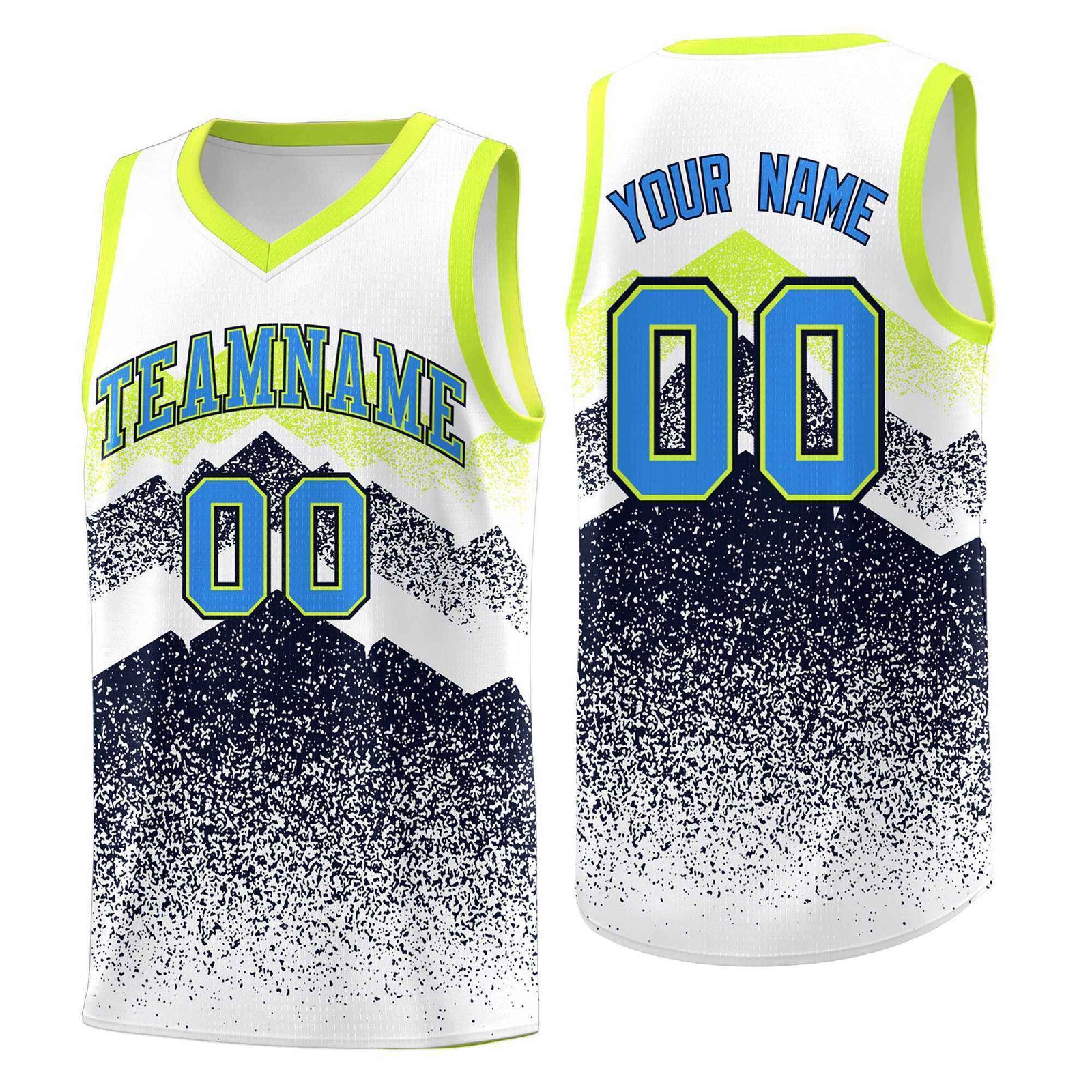 Personalized Youth Basketball Jerseys White Navy Gradient Mountain Design Uniforms