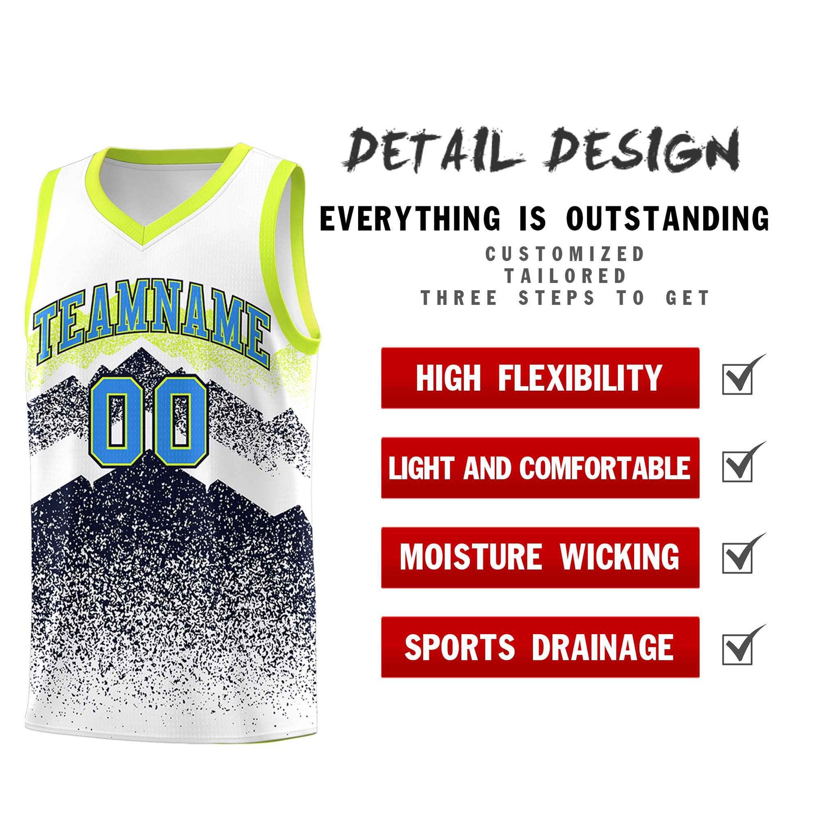 Personalized Youth Basketball Jerseys White Navy Gradient Mountain Design Uniforms