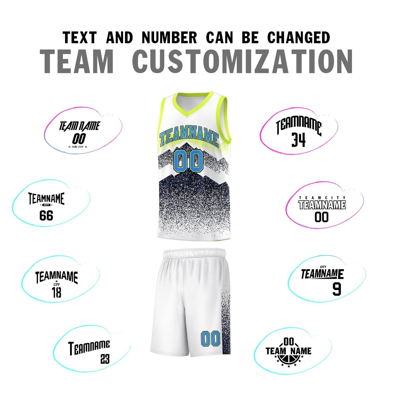 Personalized Youth Basketball Jerseys White Navy Gradient Mountain Design Uniforms