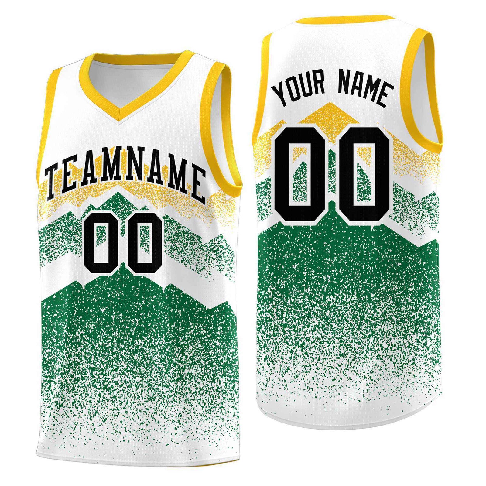 Personalized Youth Basketball Jerseys White Kelly Green Gradient Mountain Design Uniforms