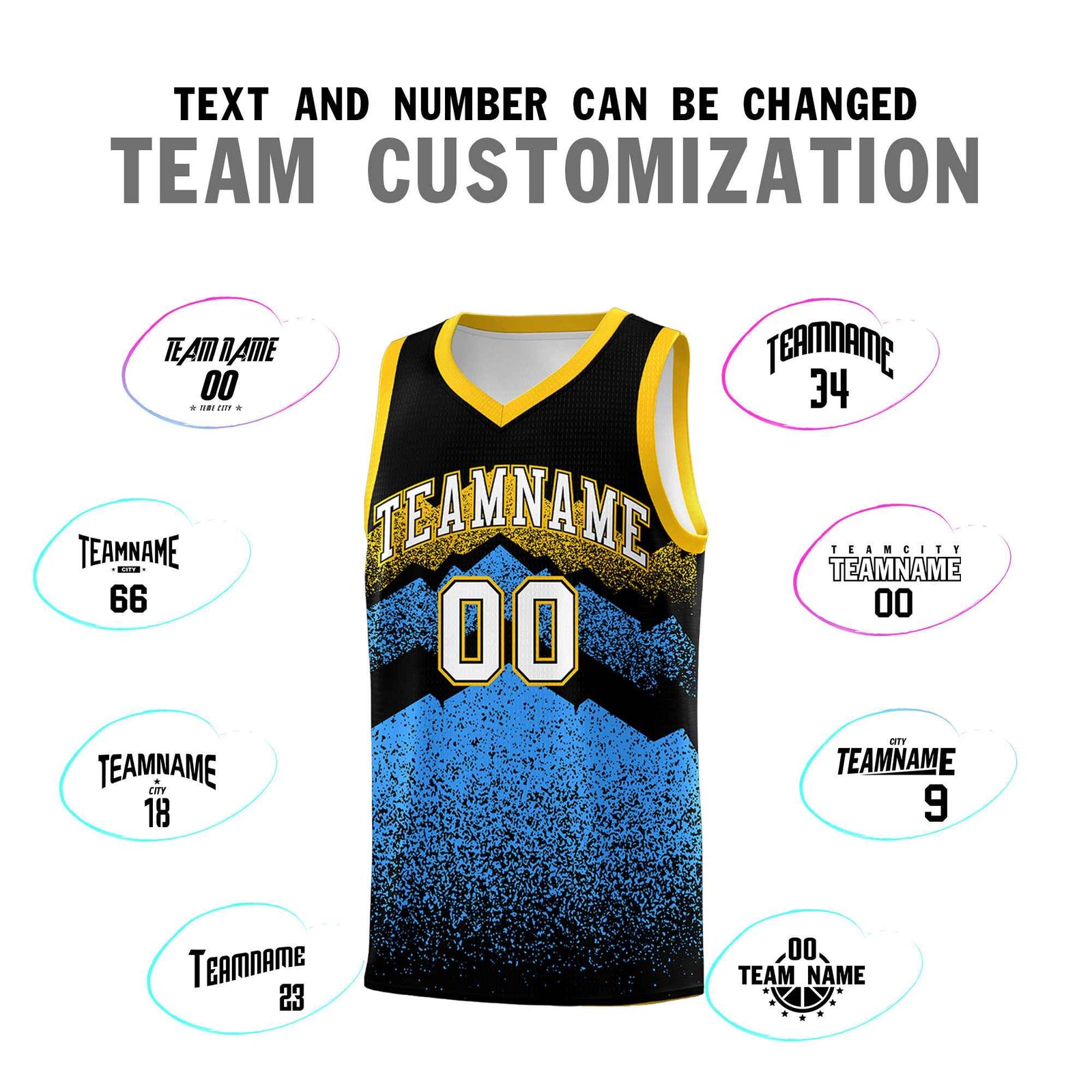 Custom Youth Basketball Jerseys Black Powder Blue Gradient Mountain Design Uniforms