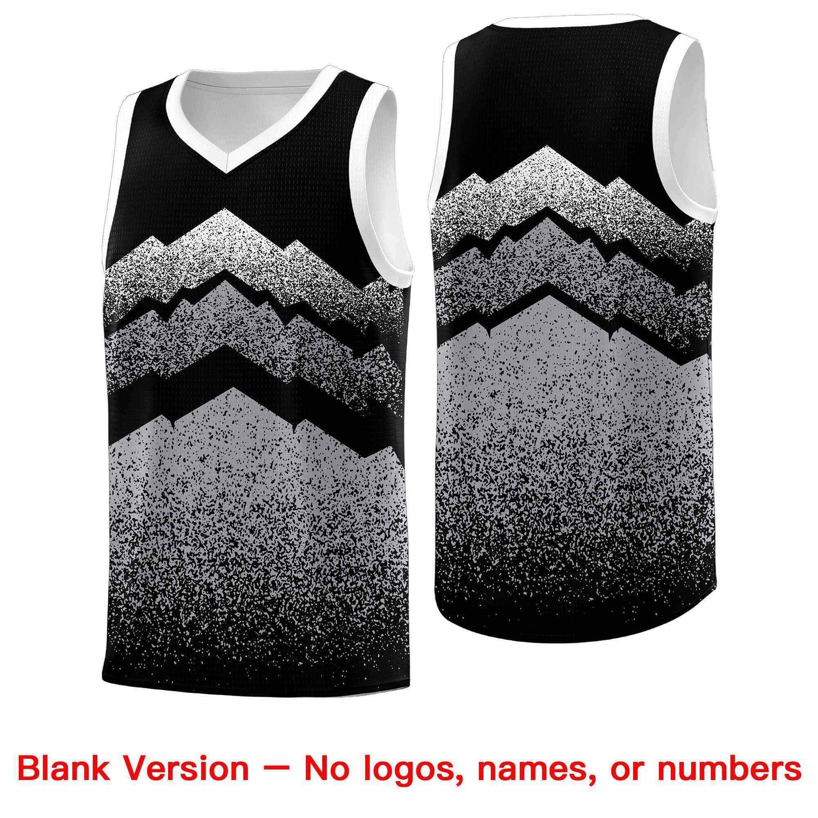 Personalized Youth Basketball Jerseys Black Gray Gradient Mountain Design Uniforms