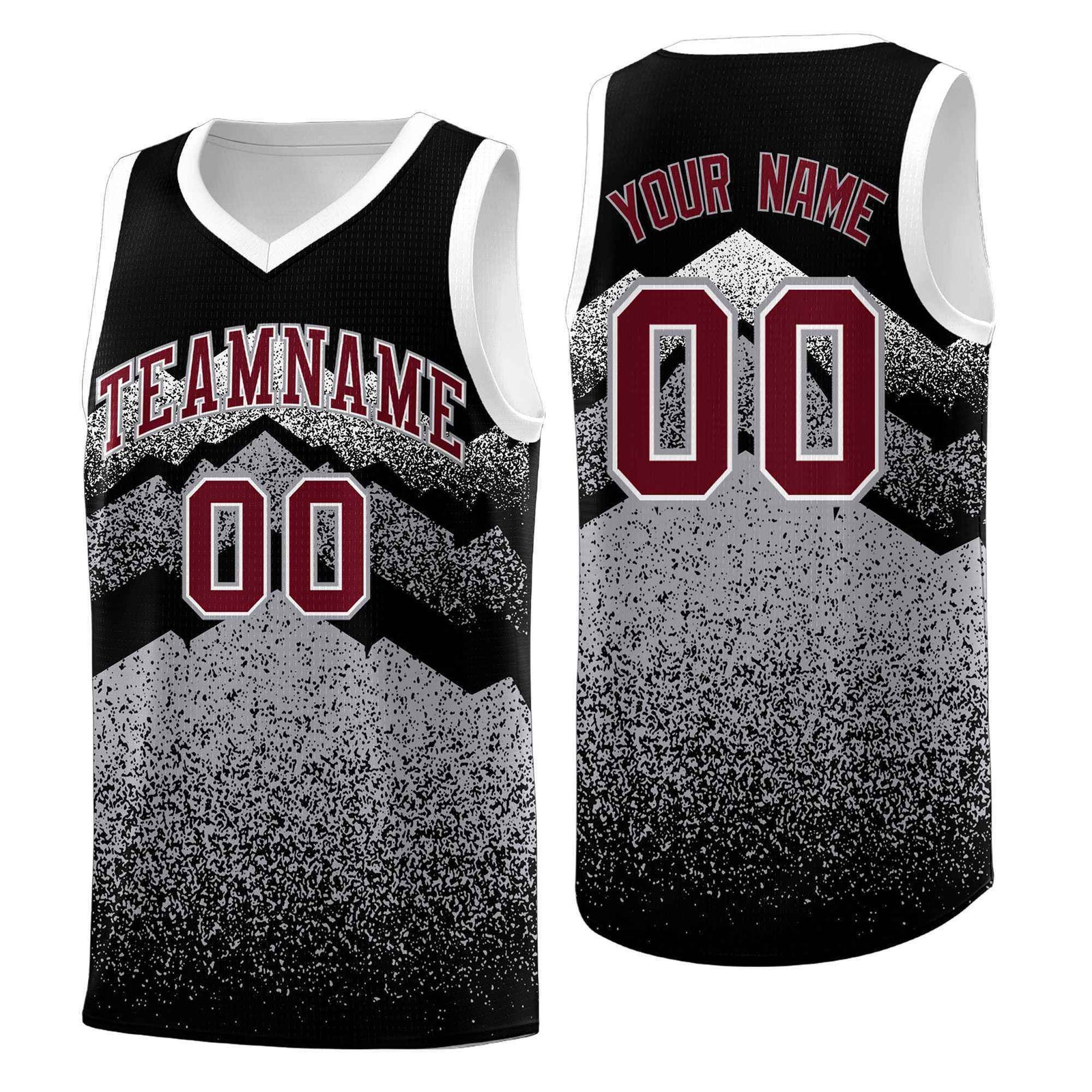 Personalized Youth Basketball Jerseys Black Gray Gradient Mountain Design Uniforms