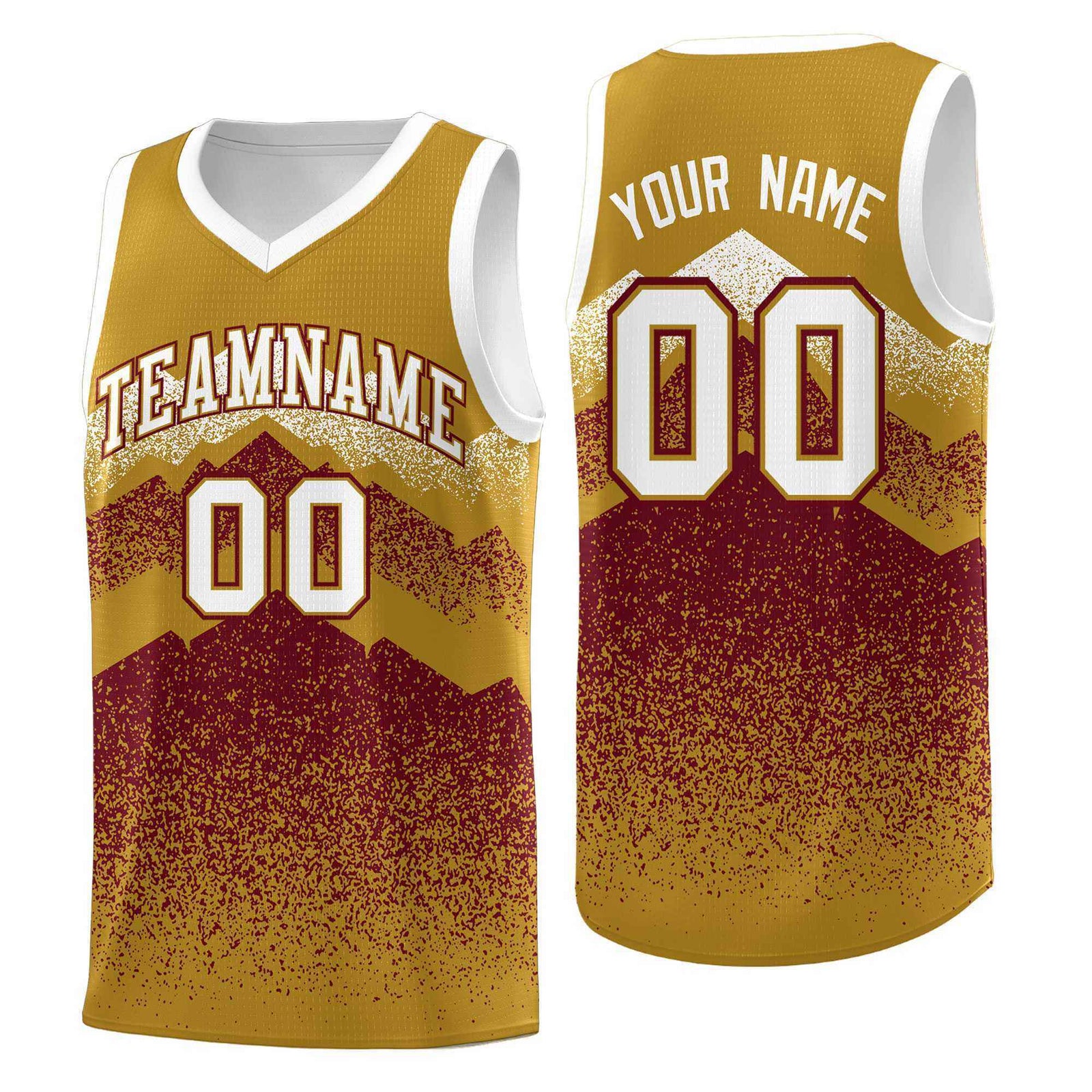 Custom Youth Basketball Jerseys Old Gold Crimson Gradient Mountain Design Uniforms