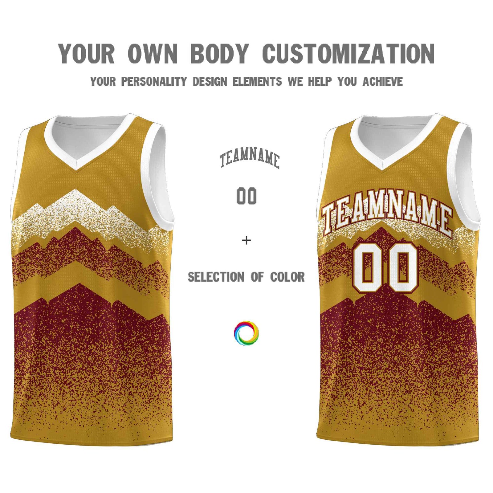 Custom Youth Basketball Jerseys Old Gold Crimson Gradient Mountain Design Uniforms