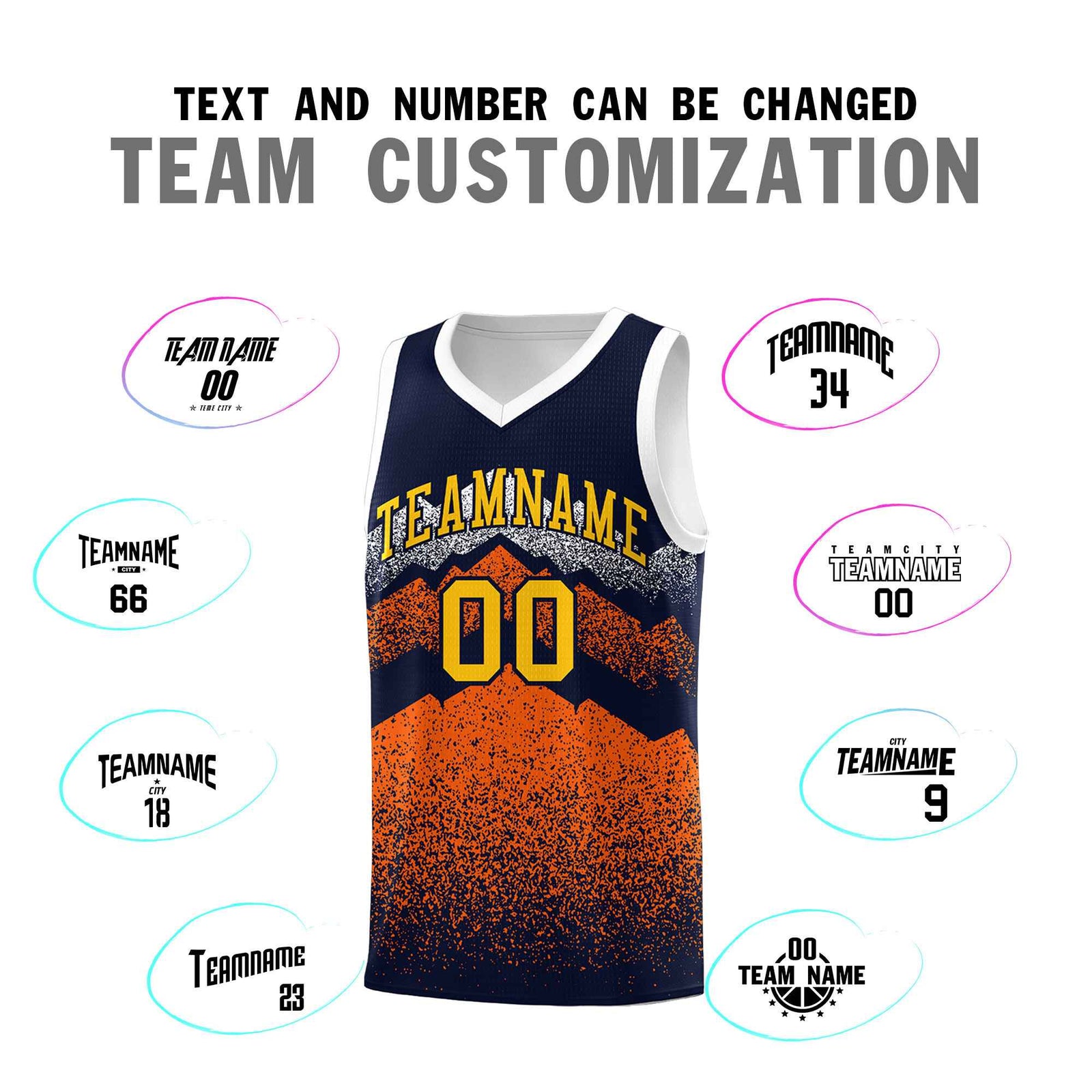Personalized Youth Basketball Jerseys Navy Orange Gradient Mountain Design Uniforms