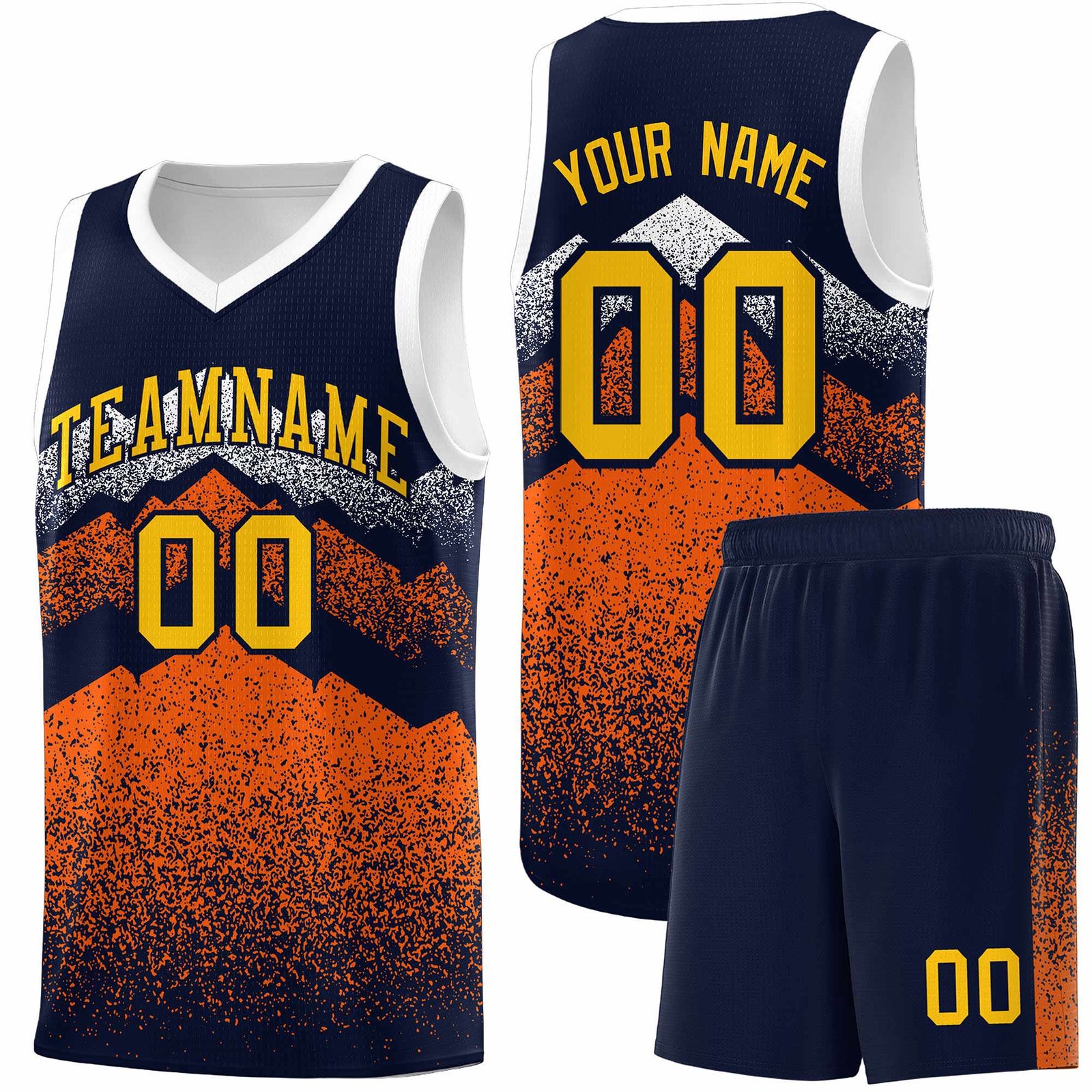 Personalized Youth Basketball Jerseys Navy Orange Gradient Mountain Design Uniforms