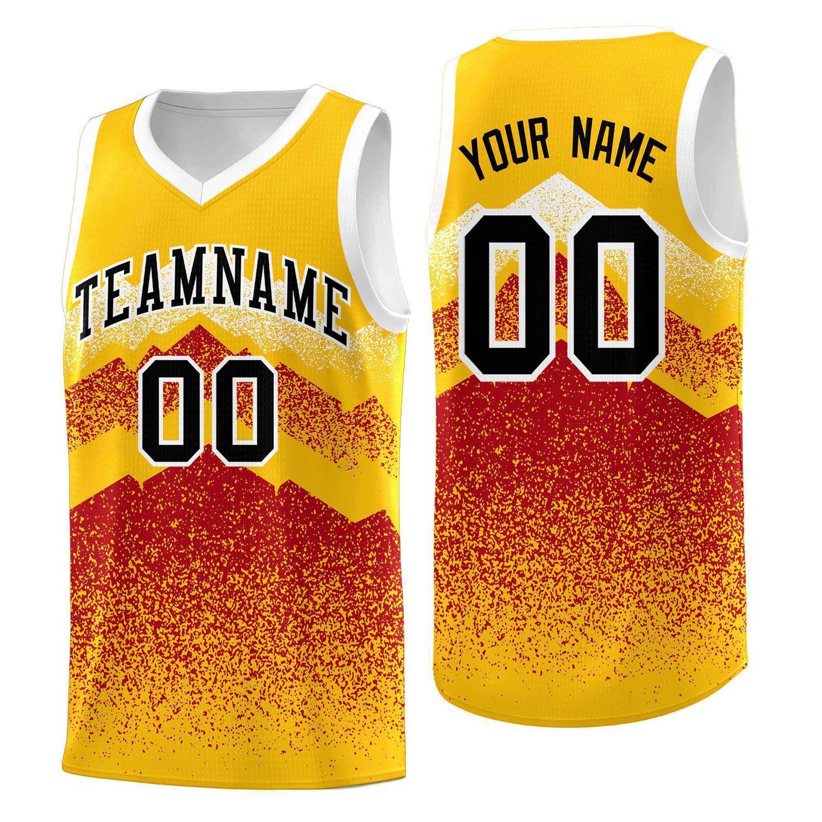 Personalized Youth Basketball Jerseys Gold Red Gradient Mountain Design Uniforms