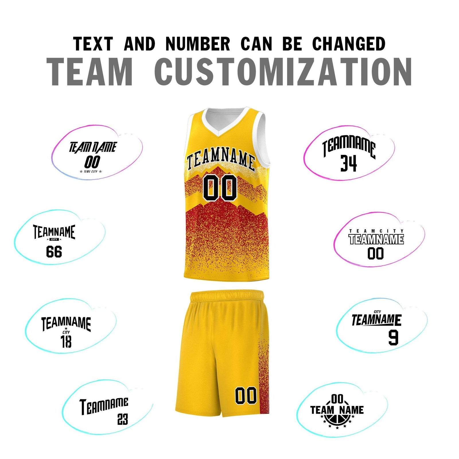 Personalized Youth Basketball Jerseys Gold Red Gradient Mountain Design Uniforms