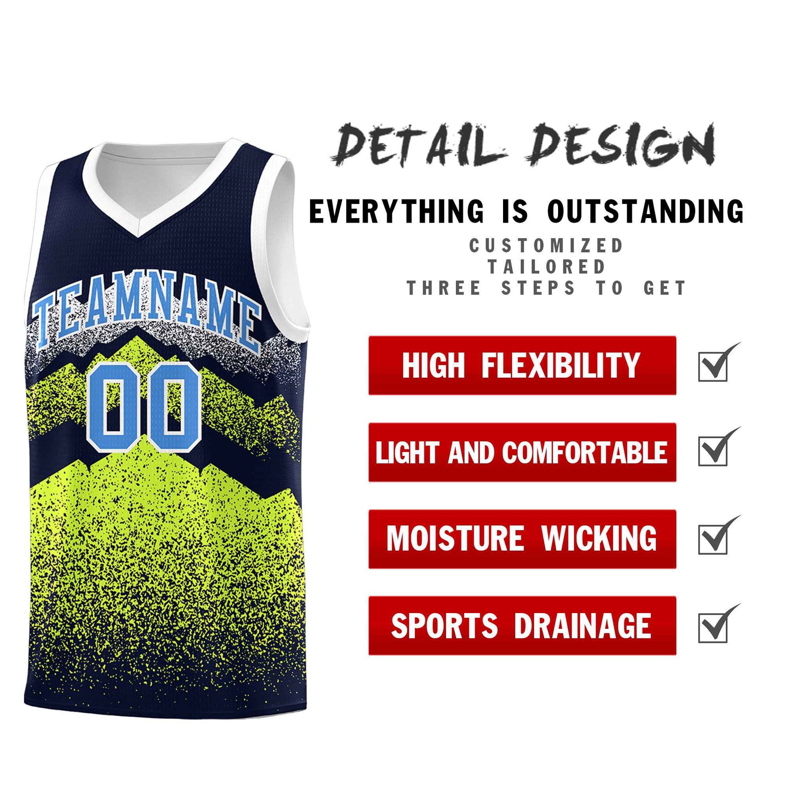 Personalized Youth Basketball Jerseys Navy Neon Green Gradient Mountain Design Uniforms
