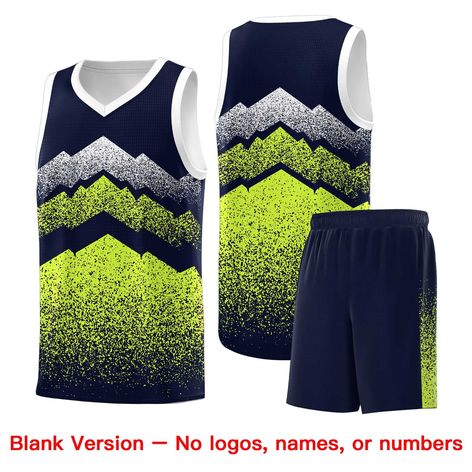 Personalized Youth Basketball Jerseys Navy Neon Green Gradient Mountain Design Uniforms