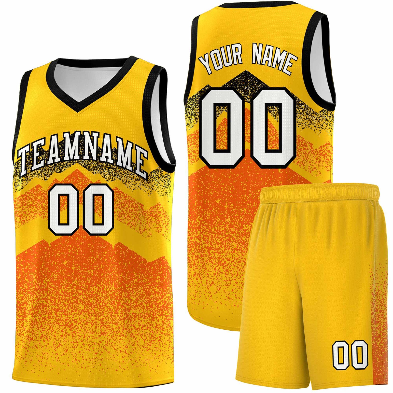 Personalized Youth Basketball Jerseys Yellow Orange Gradient Mountain Design Uniforms