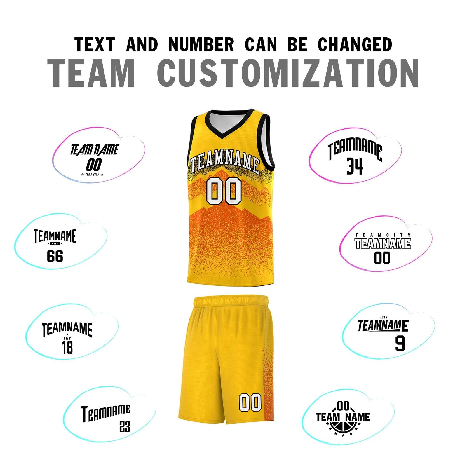 Personalized Youth Basketball Jerseys Yellow Orange Gradient Mountain Design Uniforms