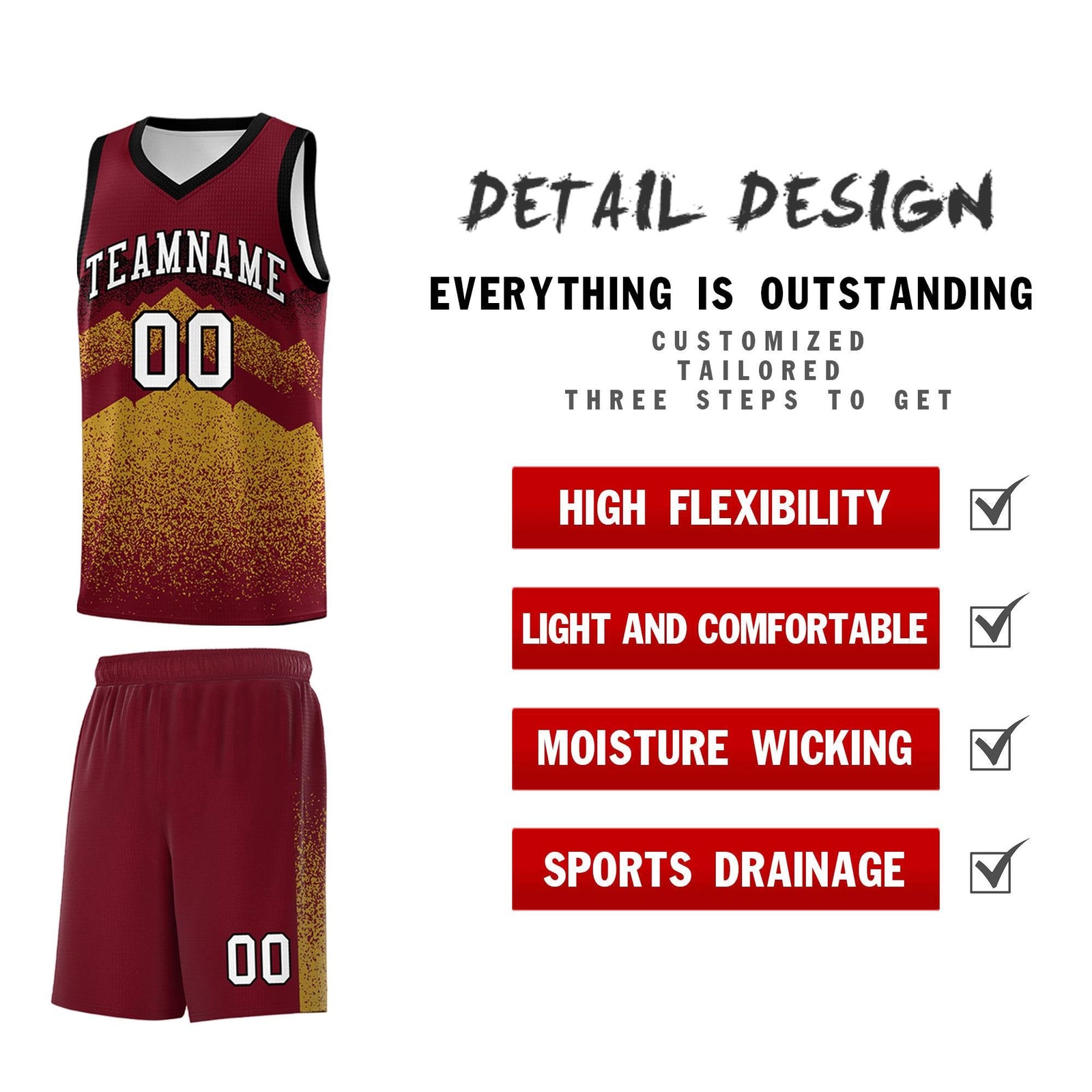Personalized Youth Basketball Jerseys Crimson Old Gold Gradient Mountain Design Uniforms