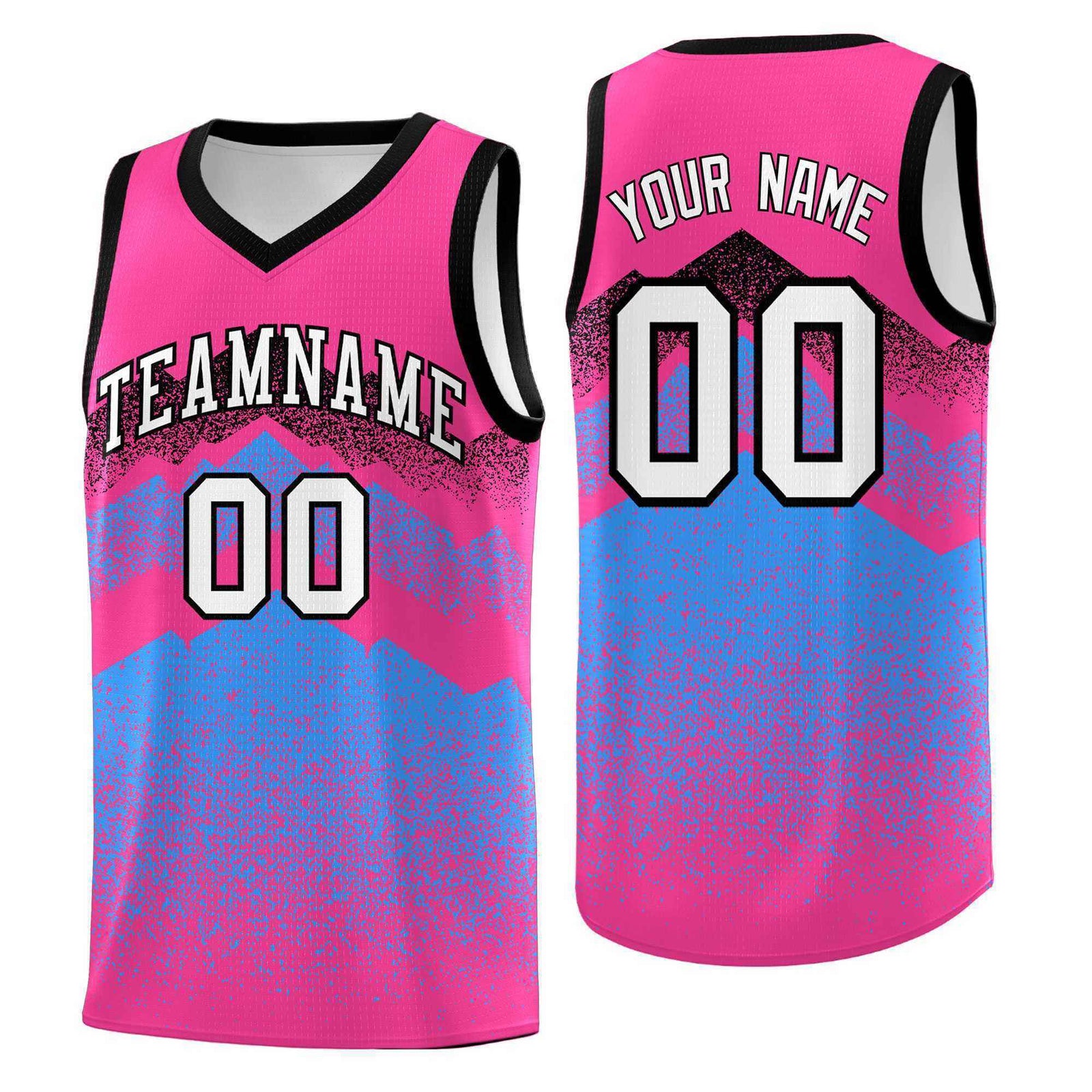 Personalized Youth Basketball Jerseys Pink Powder Blue Gradient Mountain Design Uniforms