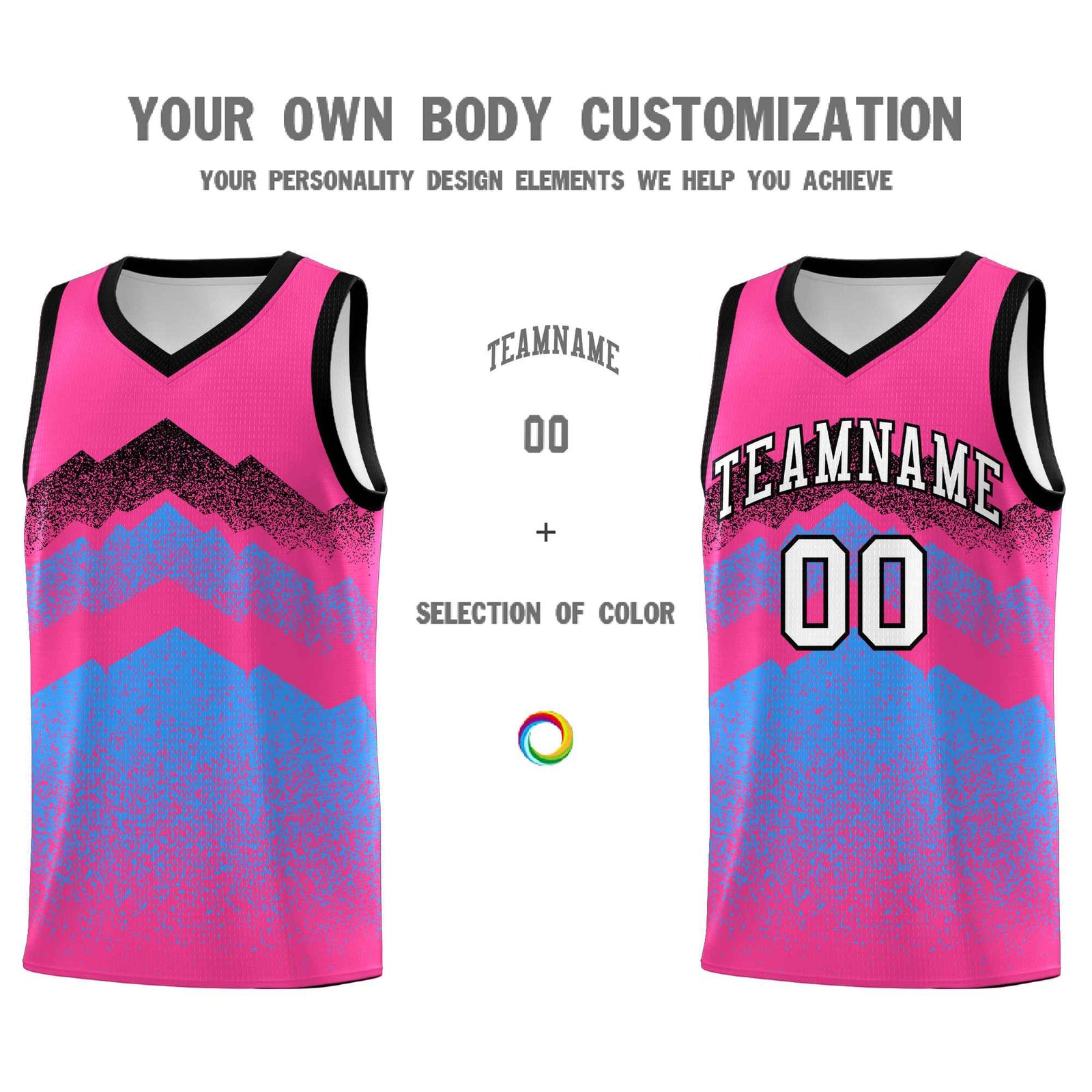 Personalized Youth Basketball Jerseys Pink Powder Blue Gradient Mountain Design Uniforms