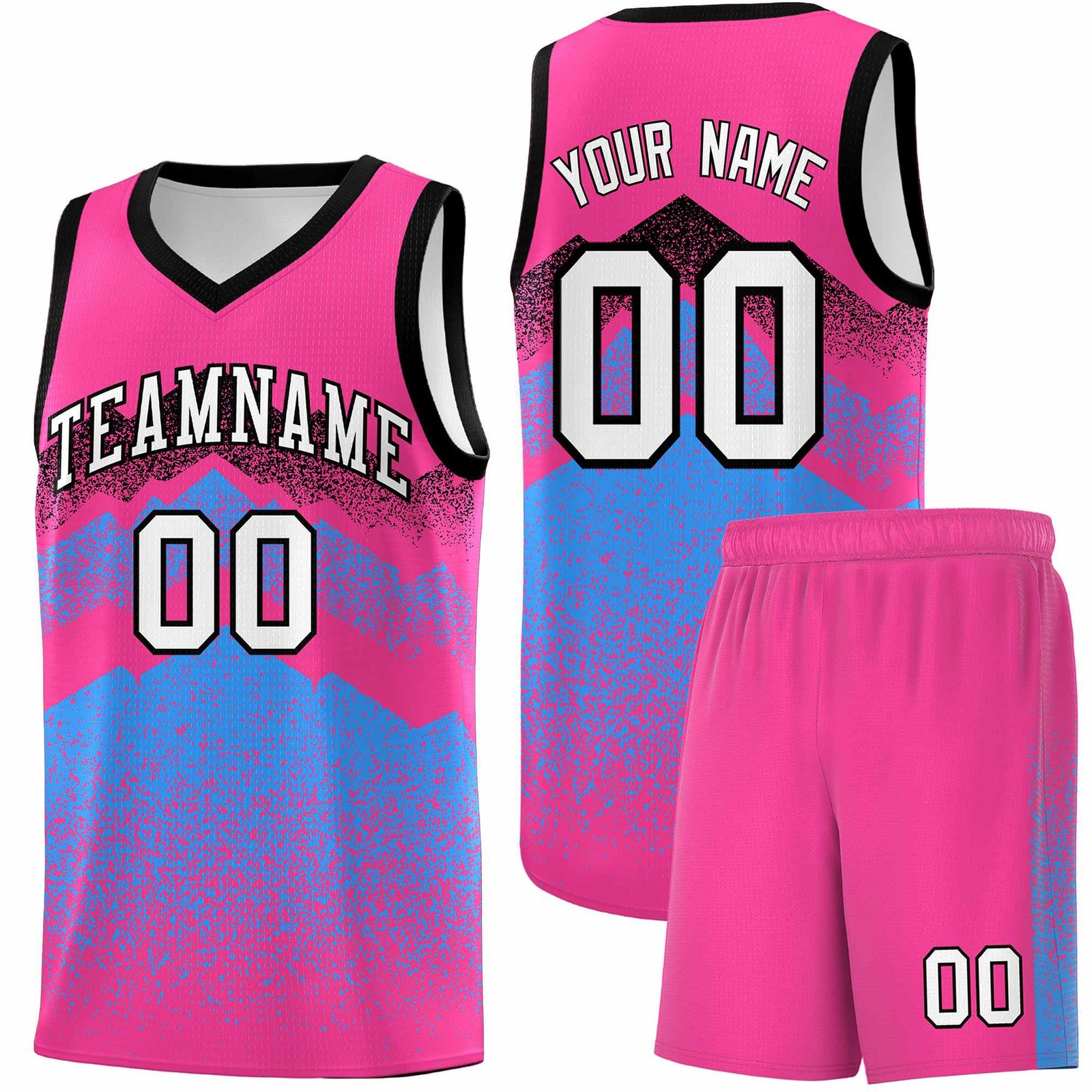 Personalized Youth Basketball Jerseys Pink Powder Blue Gradient Mountain Design Uniforms