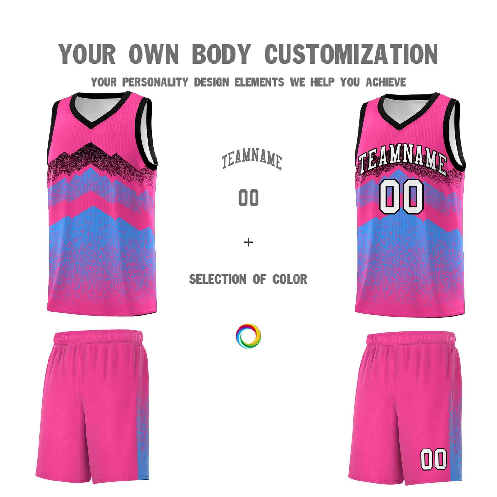 Personalized Youth Basketball Jerseys Pink Powder Blue Gradient Mountain Design Uniforms