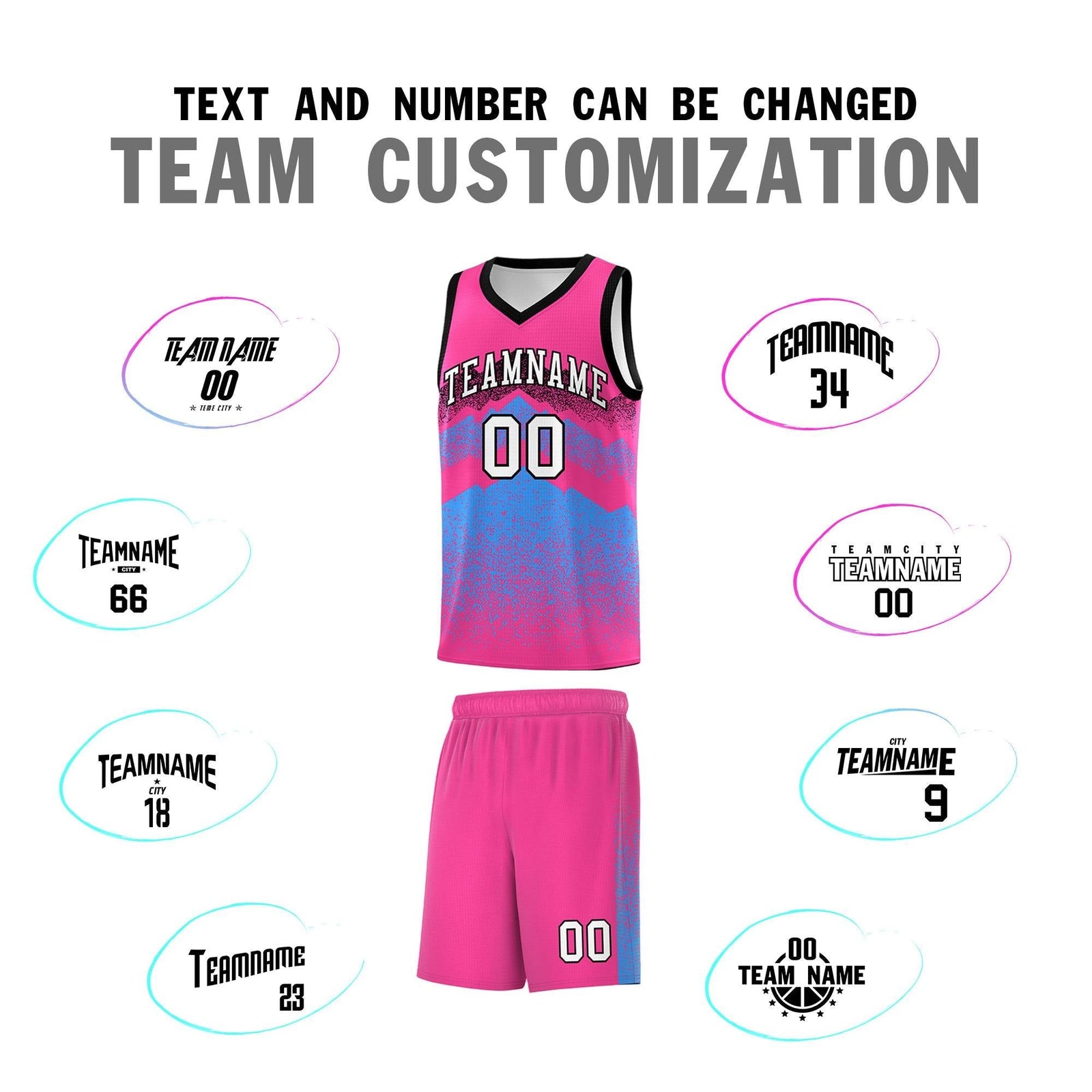 Personalized Youth Basketball Jerseys Pink Powder Blue Gradient Mountain Design Uniforms