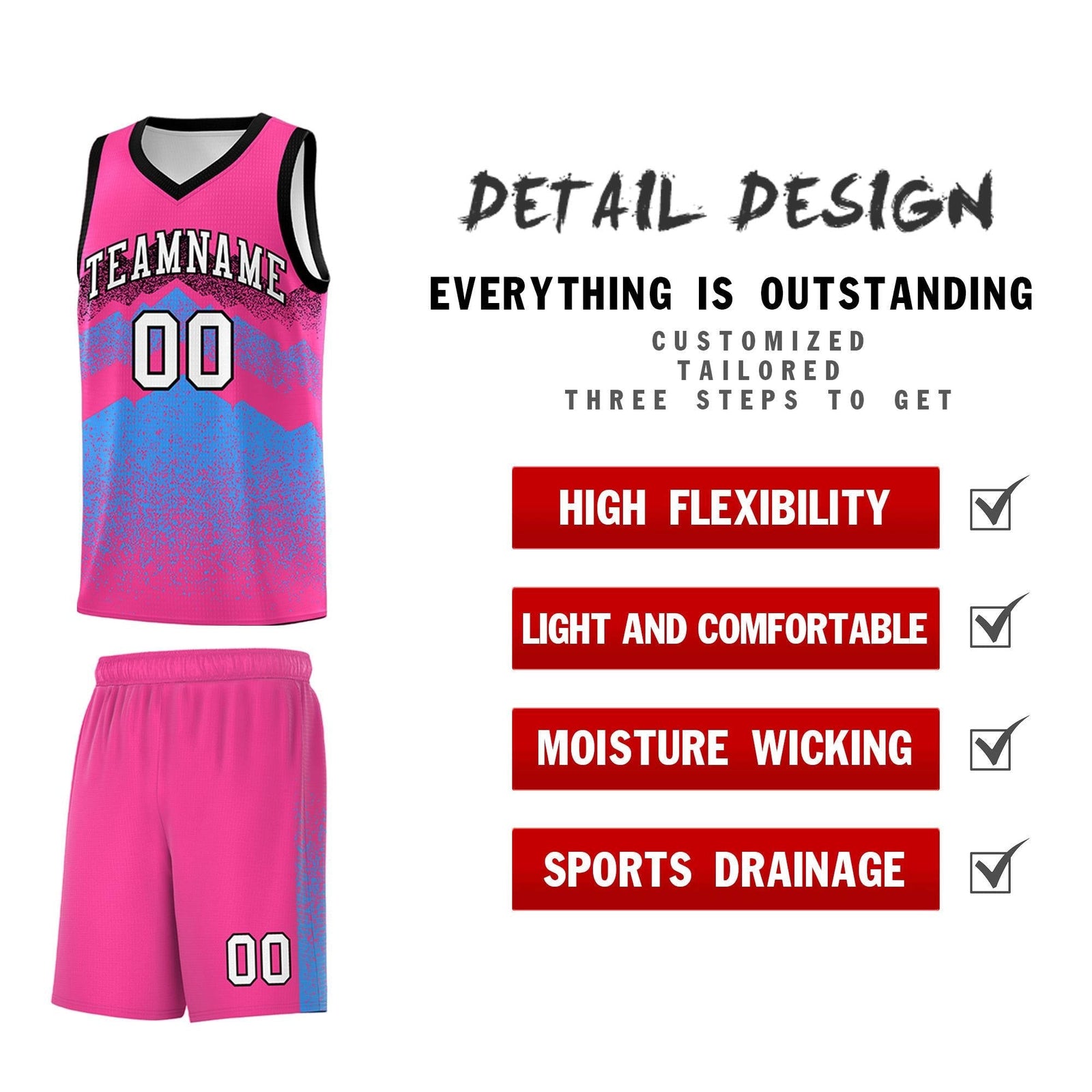 Personalized Youth Basketball Jerseys Pink Powder Blue Gradient Mountain Design Uniforms