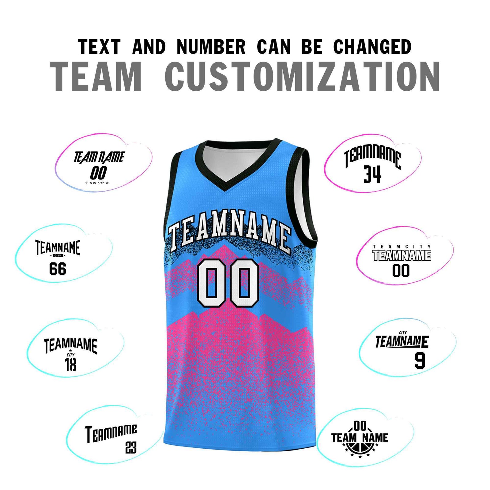 Custom Youth Basketball Jerseys Powder Blue Pink Gradient Mountain Design Uniforms