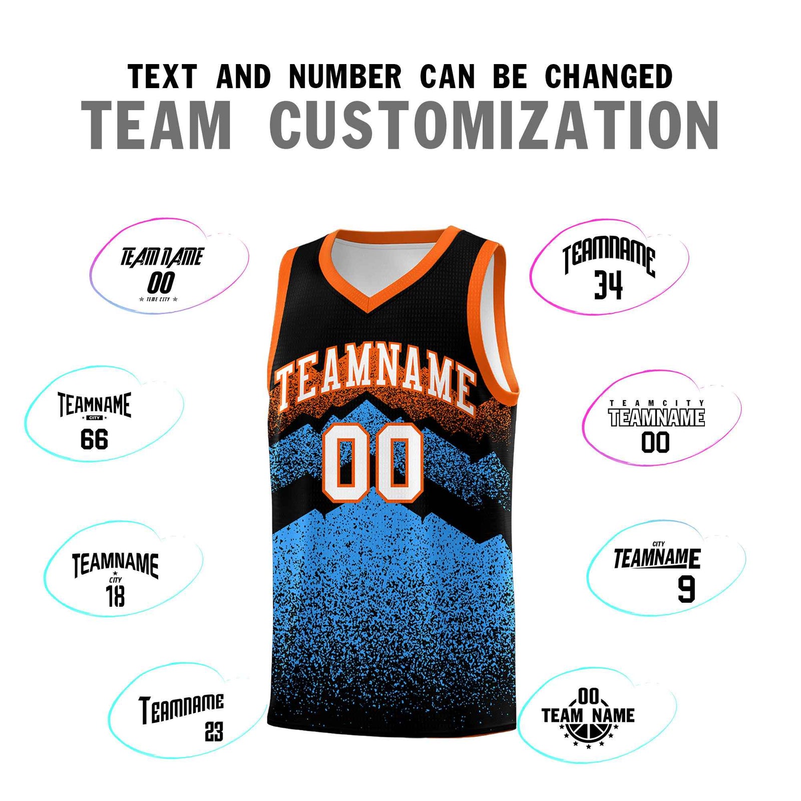Personalized Youth Basketball Jerseys Black Powder Blue Gradient Mountain Design Uniforms