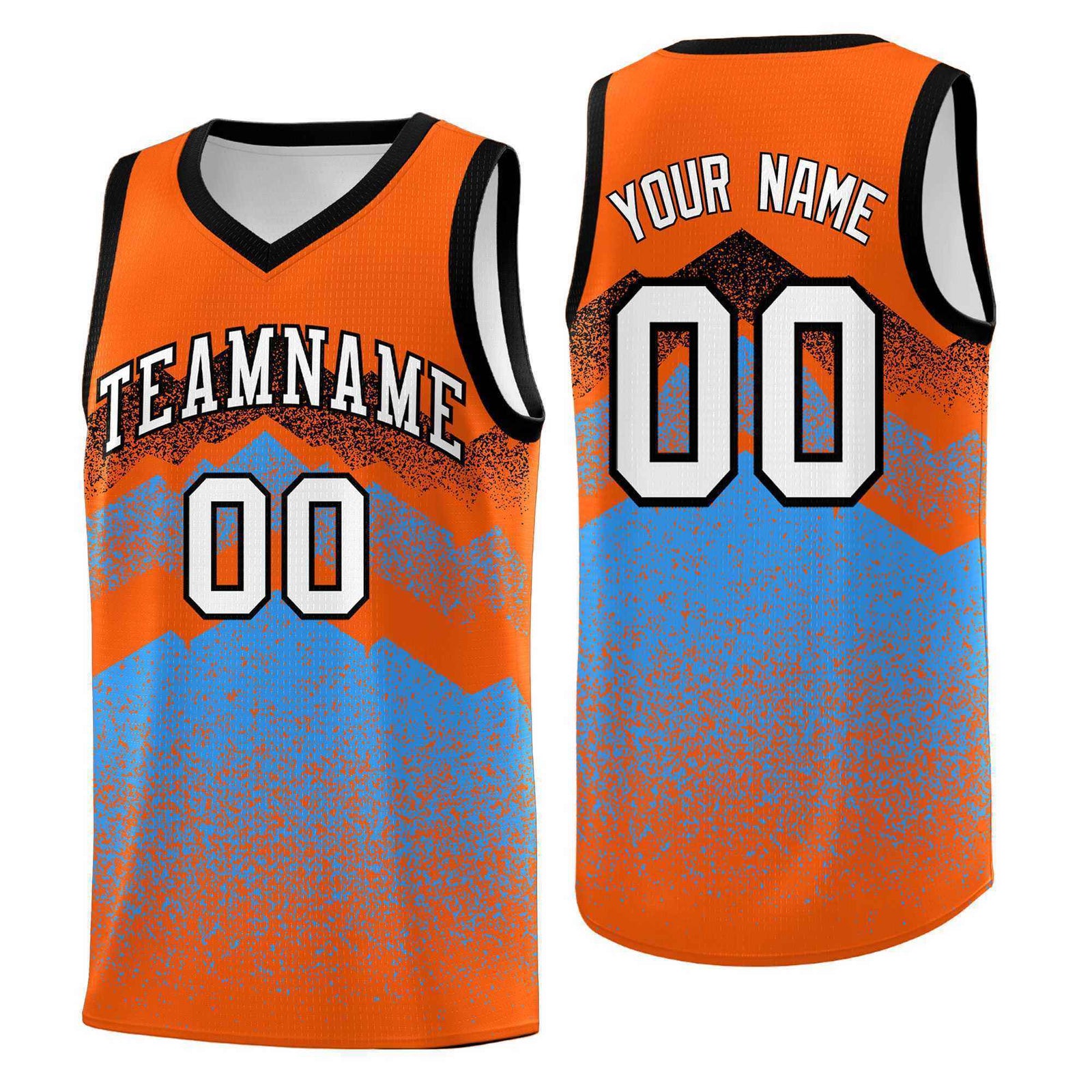 Custom Youth Basketball Jerseys Orange Powder Blue Gradient Mountain Design Uniforms