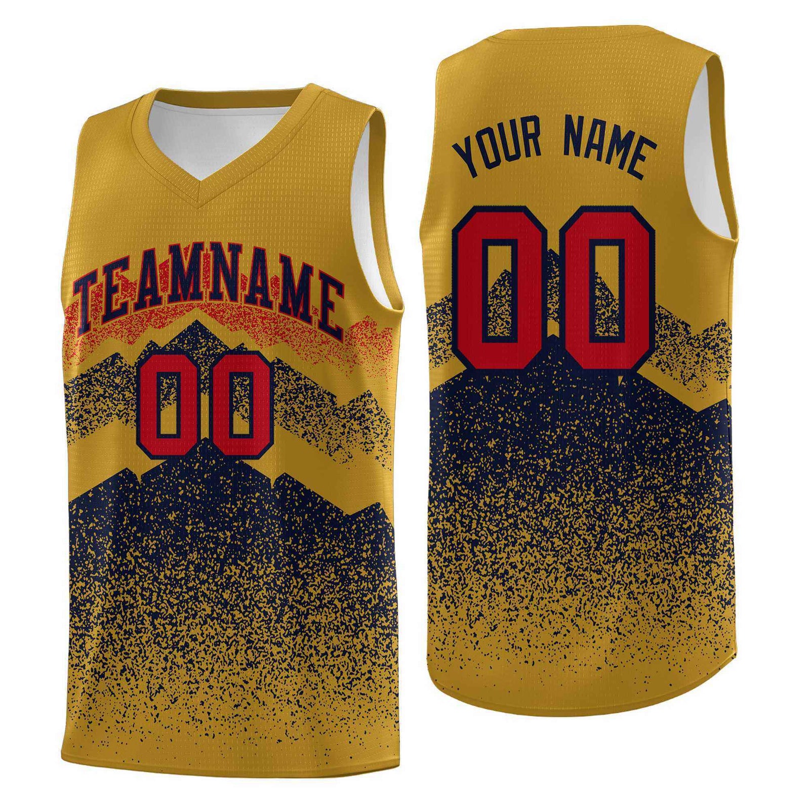 Personalized Youth Basketball Jerseys Old Gold Navy Gradient Mountain Design Uniforms