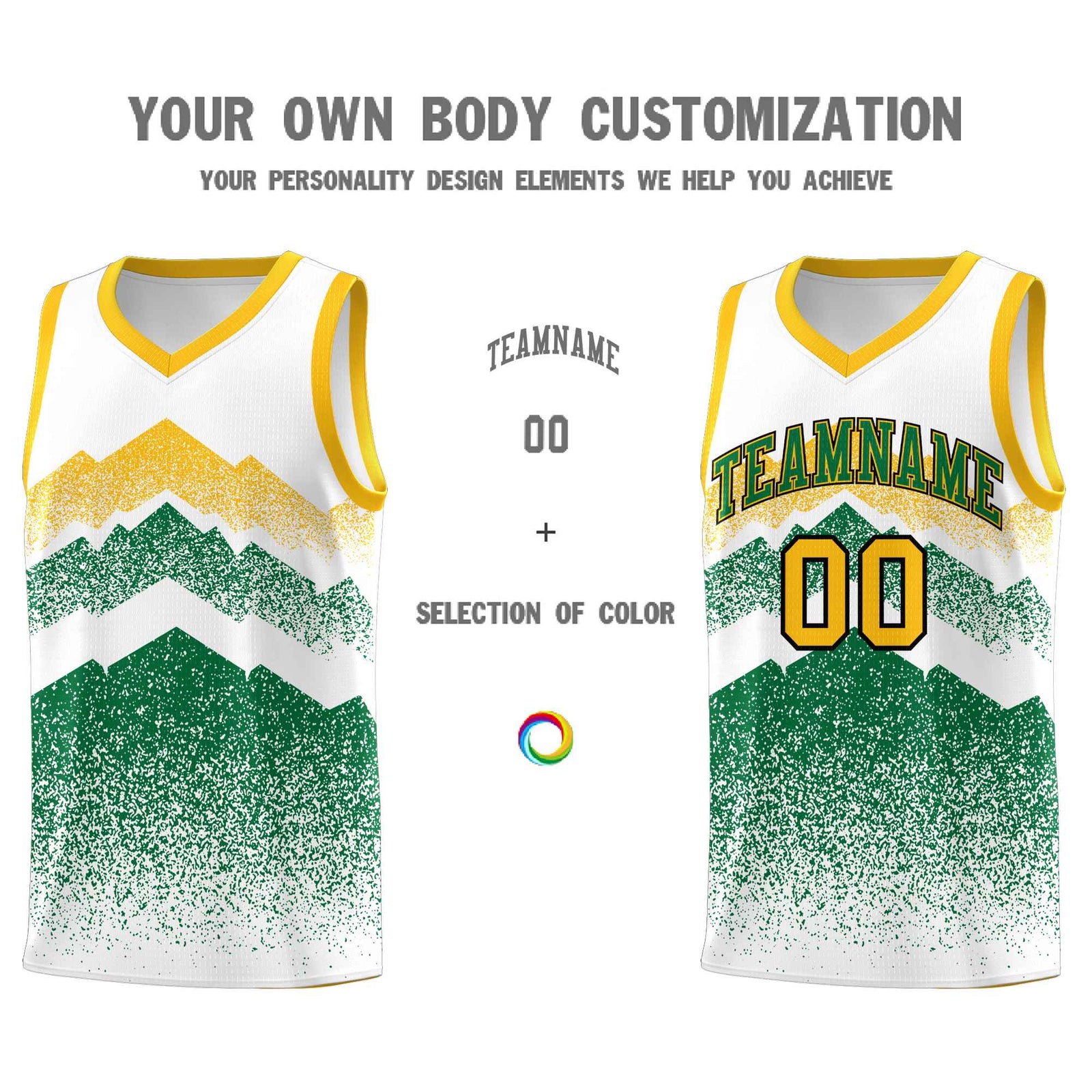 Personalized Youth Basketball Jerseys White Kelly Green Gradient Mountain Design Uniforms