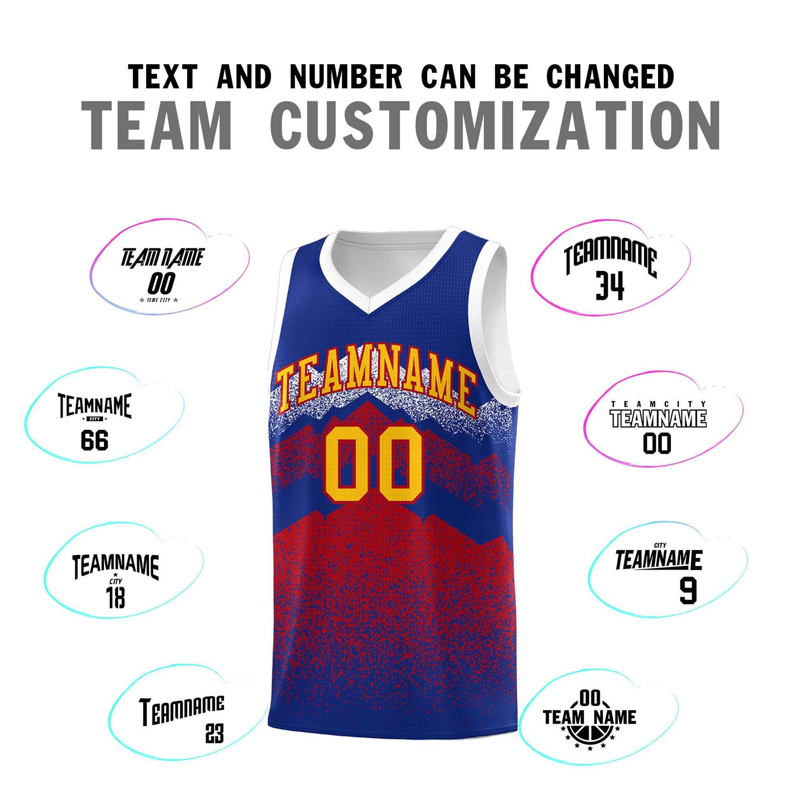 Personalized Youth Basketball Jerseys Royal Red Gradient Mountain Design Uniforms