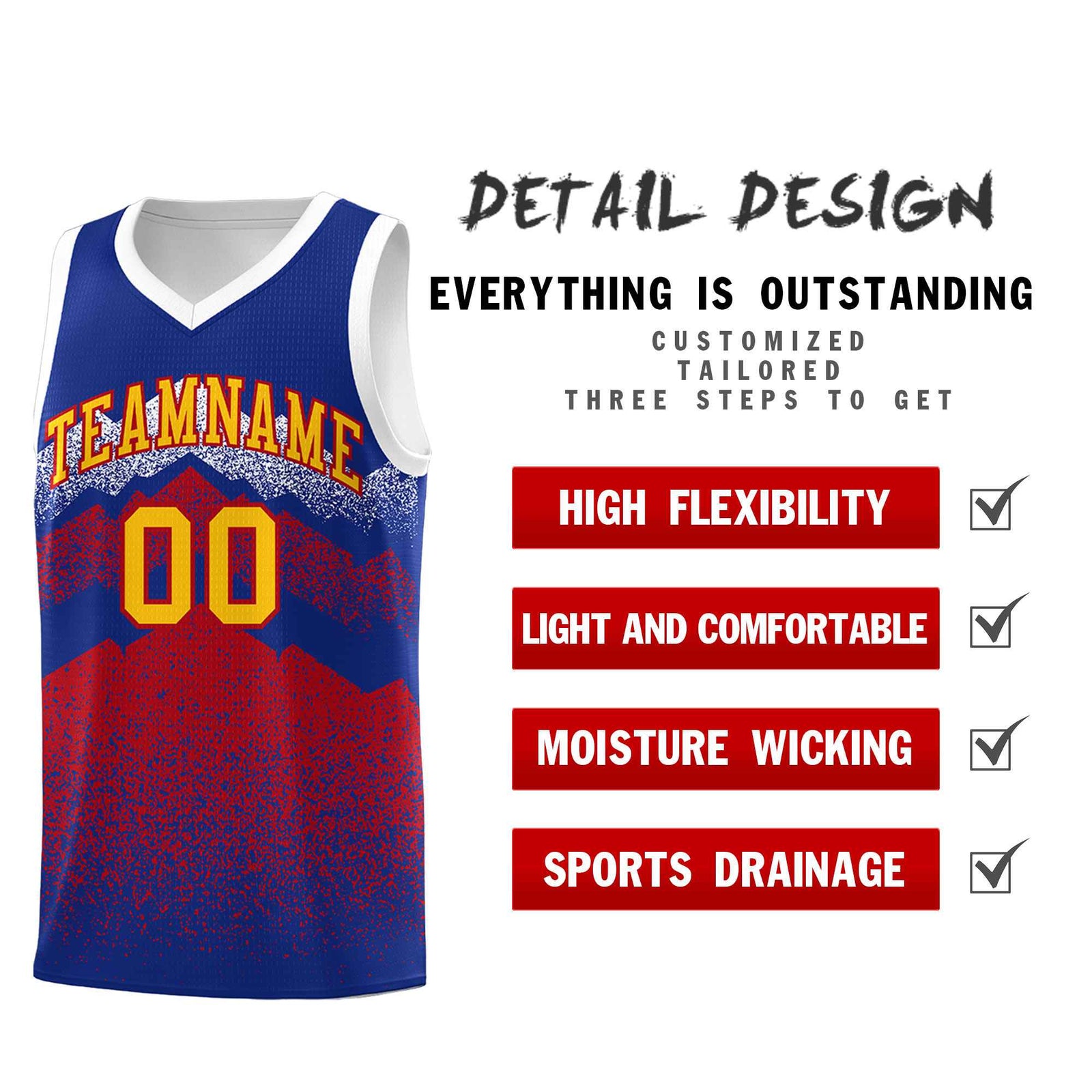 Personalized Youth Basketball Jerseys Royal Red Gradient Mountain Design Uniforms