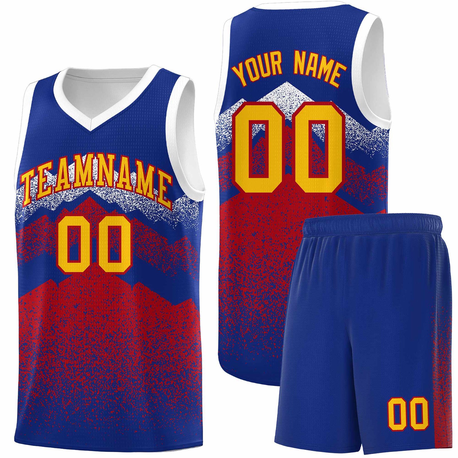 Personalized Youth Basketball Jerseys Royal Red Gradient Mountain Design Uniforms