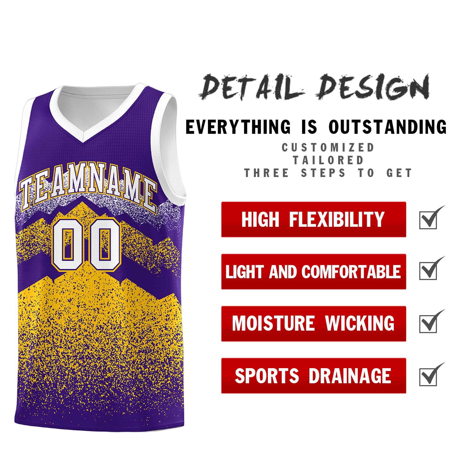 Personalized Youth Basketball Jerseys Purple Gold Gradient Mountain Design Uniforms