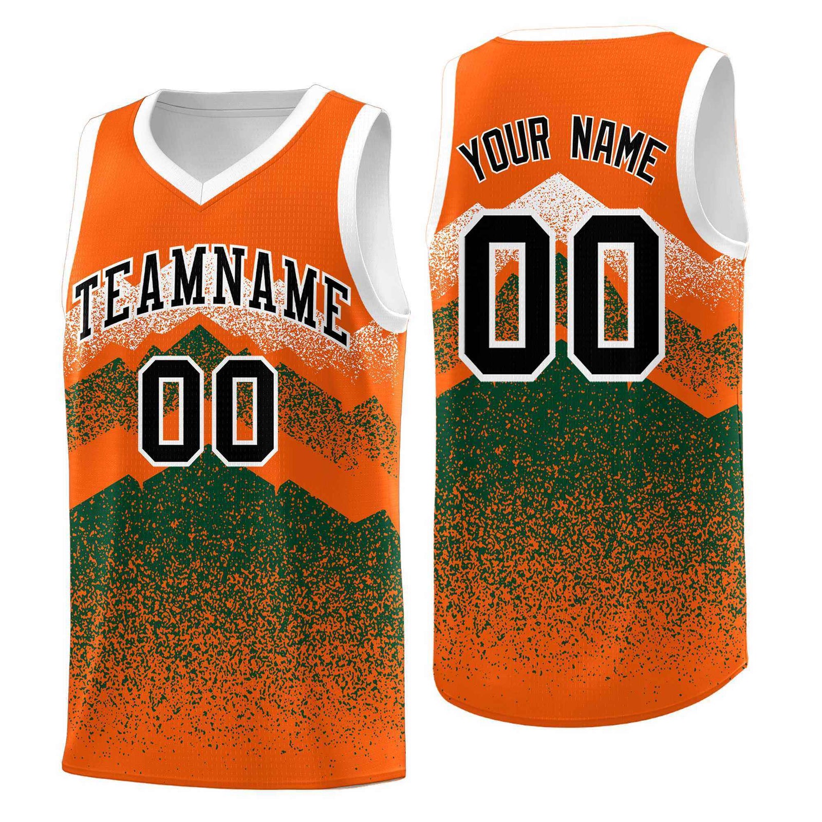 Personalized Youth Basketball Jerseys Orange Green Gradient Mountain Design Uniforms