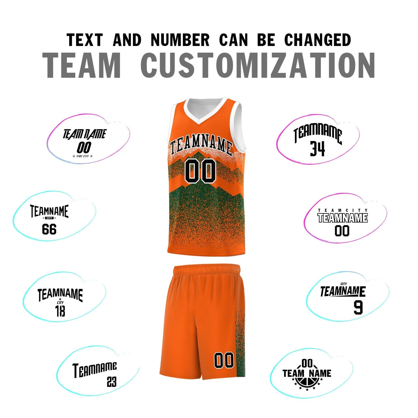 Personalized Youth Basketball Jerseys Orange Green Gradient Mountain Design Uniforms
