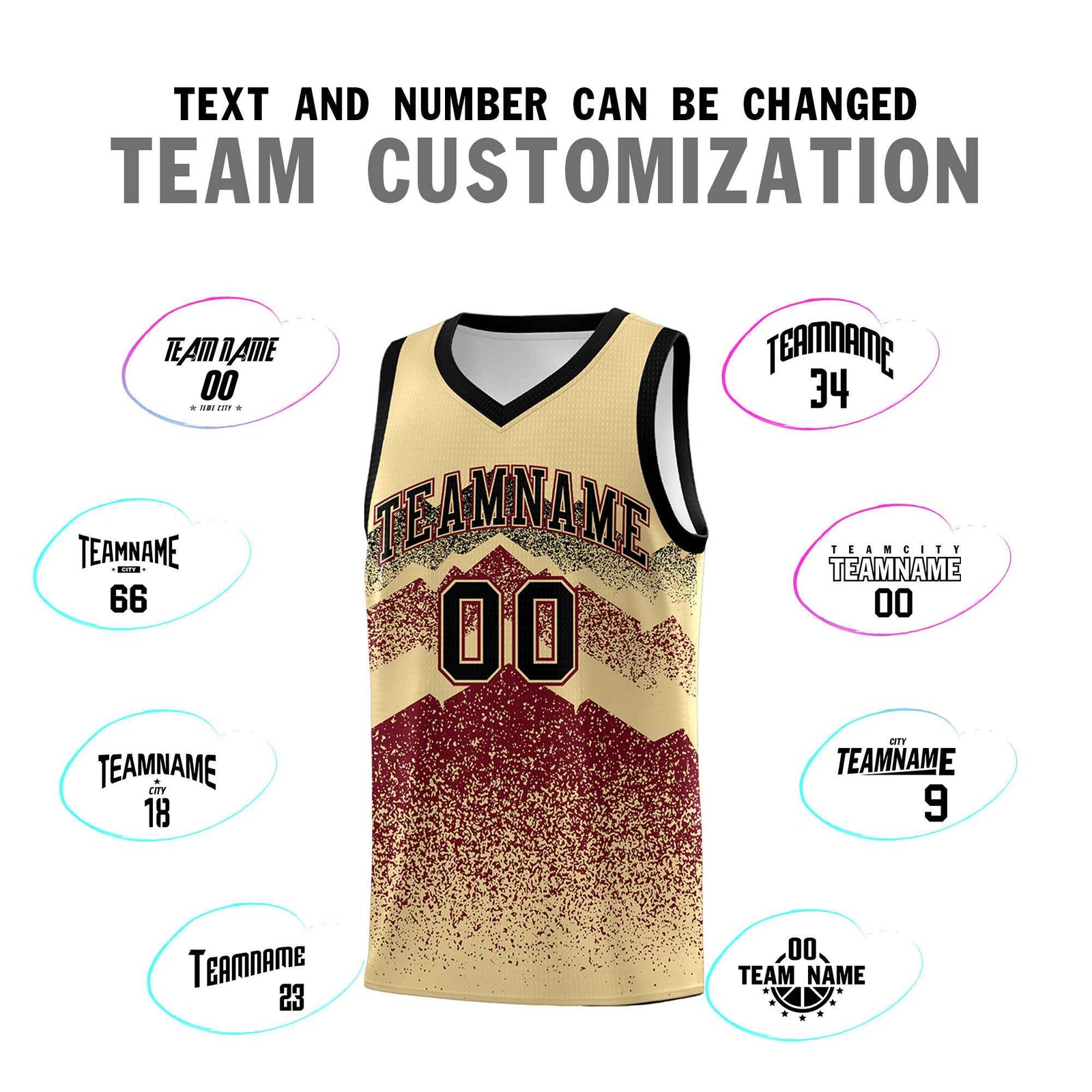 Personalized Youth Basketball Jerseys Khaki Crimson Gradient Mountain Design Uniforms