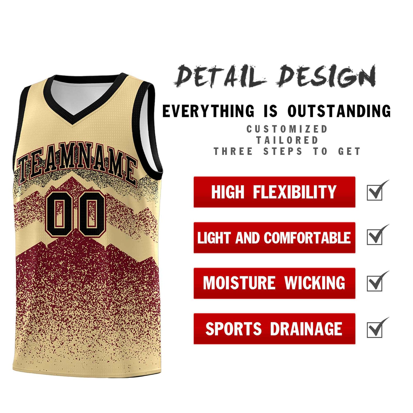 Personalized Youth Basketball Jerseys Khaki Crimson Gradient Mountain Design Uniforms