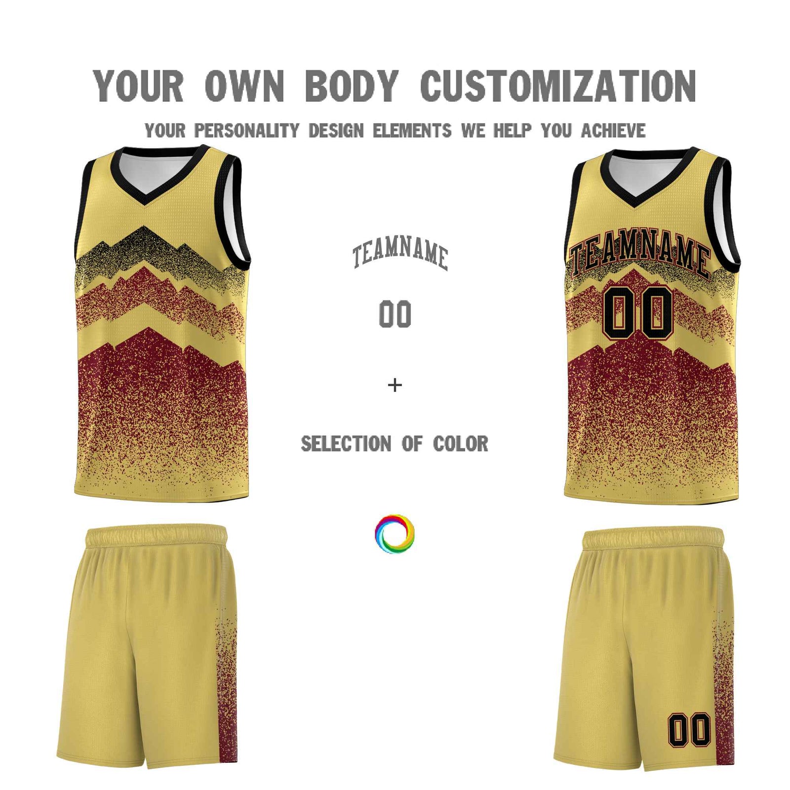 Personalized Youth Basketball Jerseys Khaki Crimson Gradient Mountain Design Uniforms
